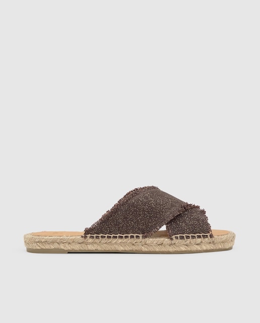 Imagen 0 de Sandalias planas de mujer slip-on Palmera en lino metalizado