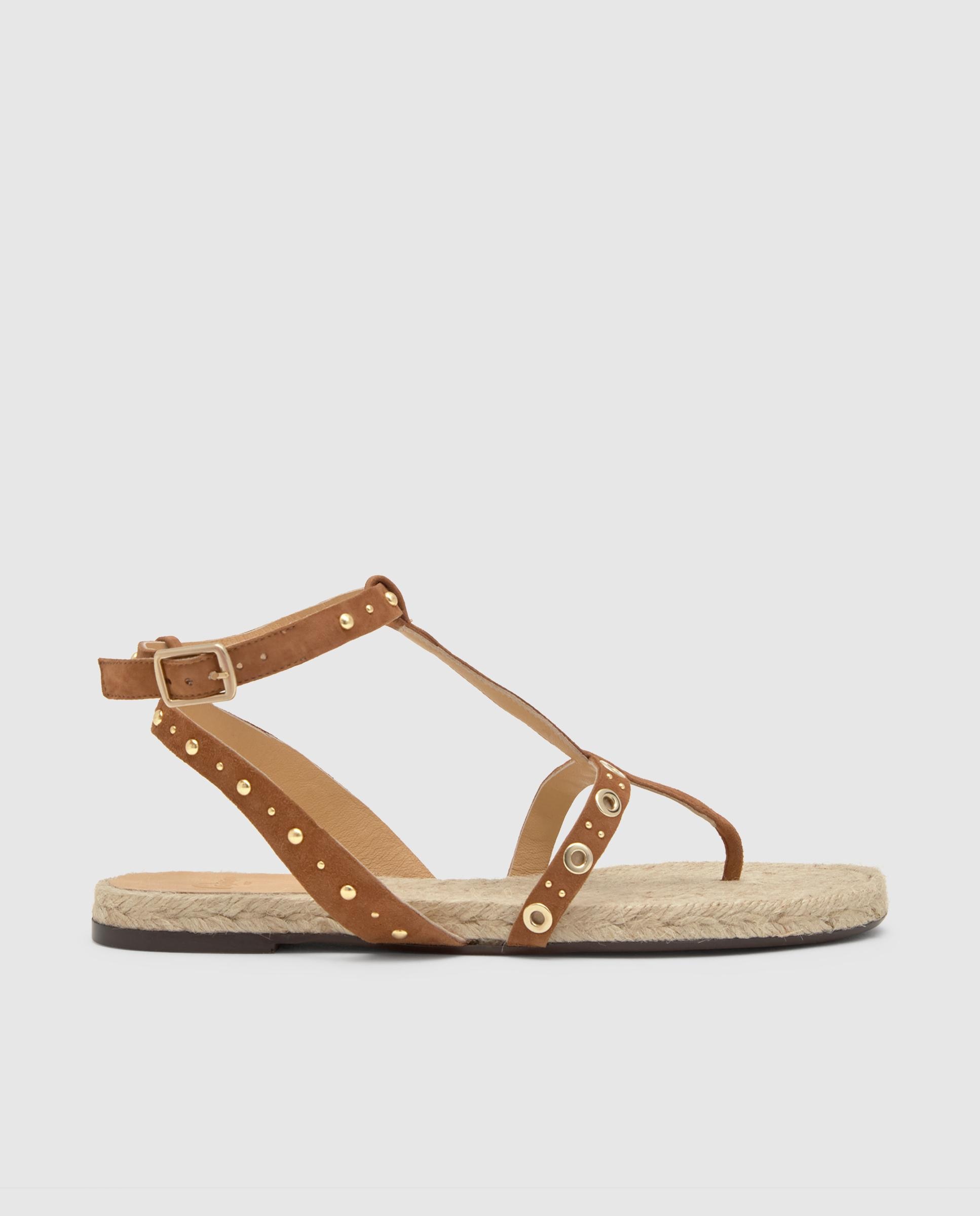 Sandalias planas de mujer de dedo Pati en ante y tachuelas