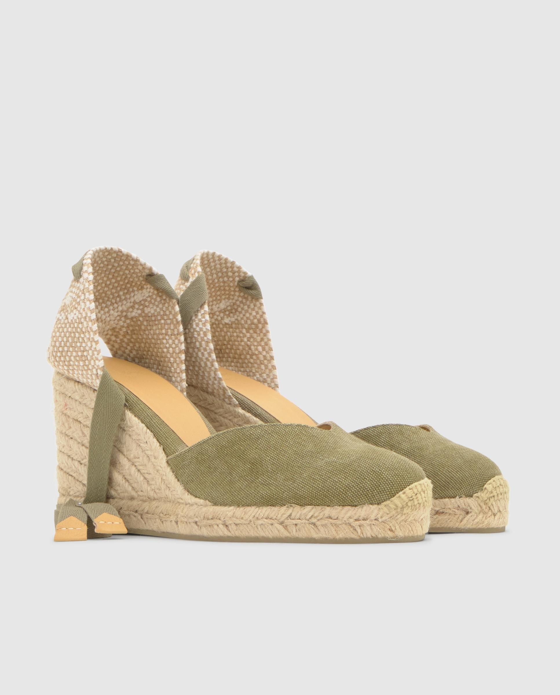Alpargatas con cintas de mujer Chiara con pala en v y lona de algodón - Castañer - Verde oscuro Verde oscuro-3