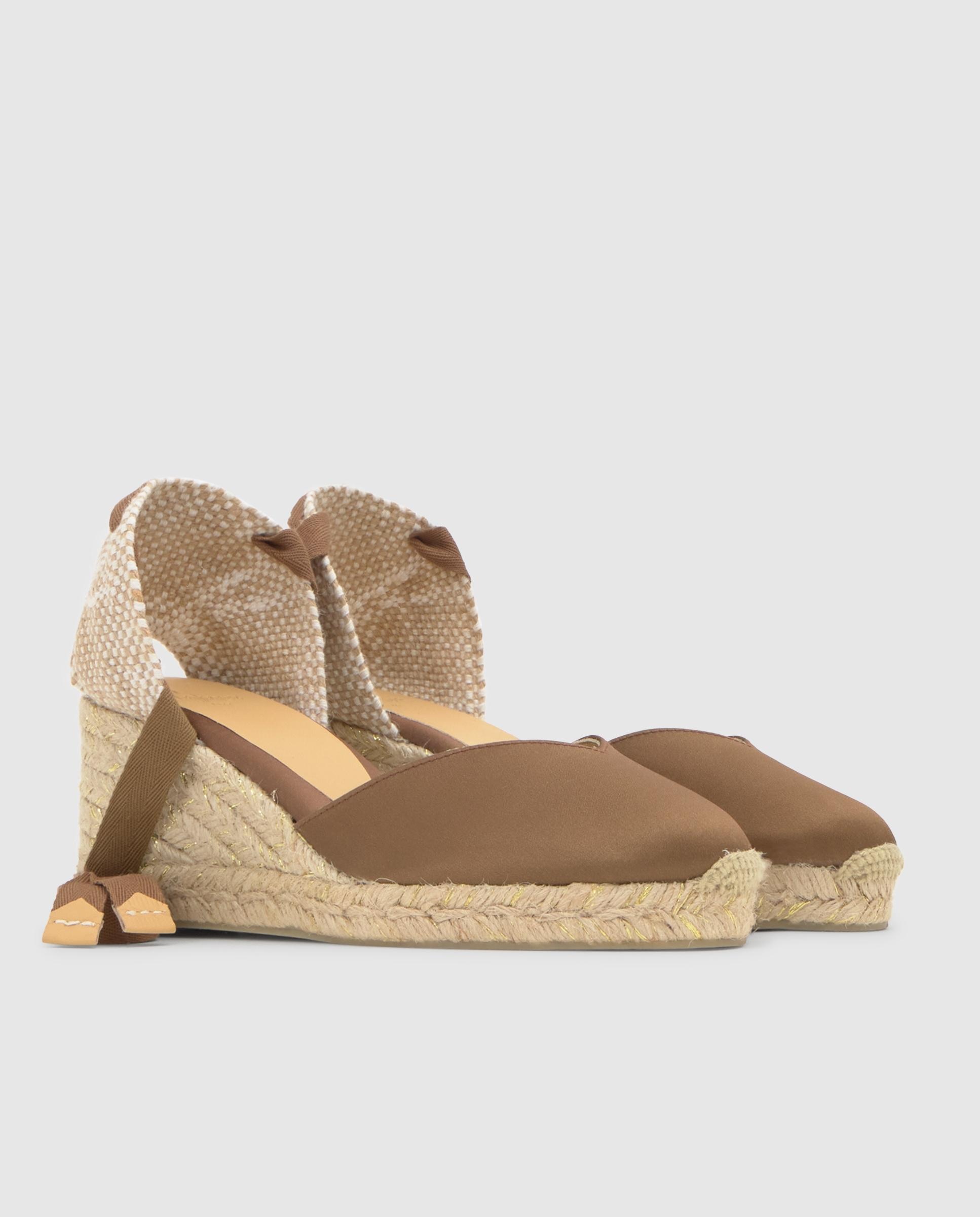 Alpargatas con cintas de mujer Chiara con pala en v de raso - Castañer - Moka Moka-3