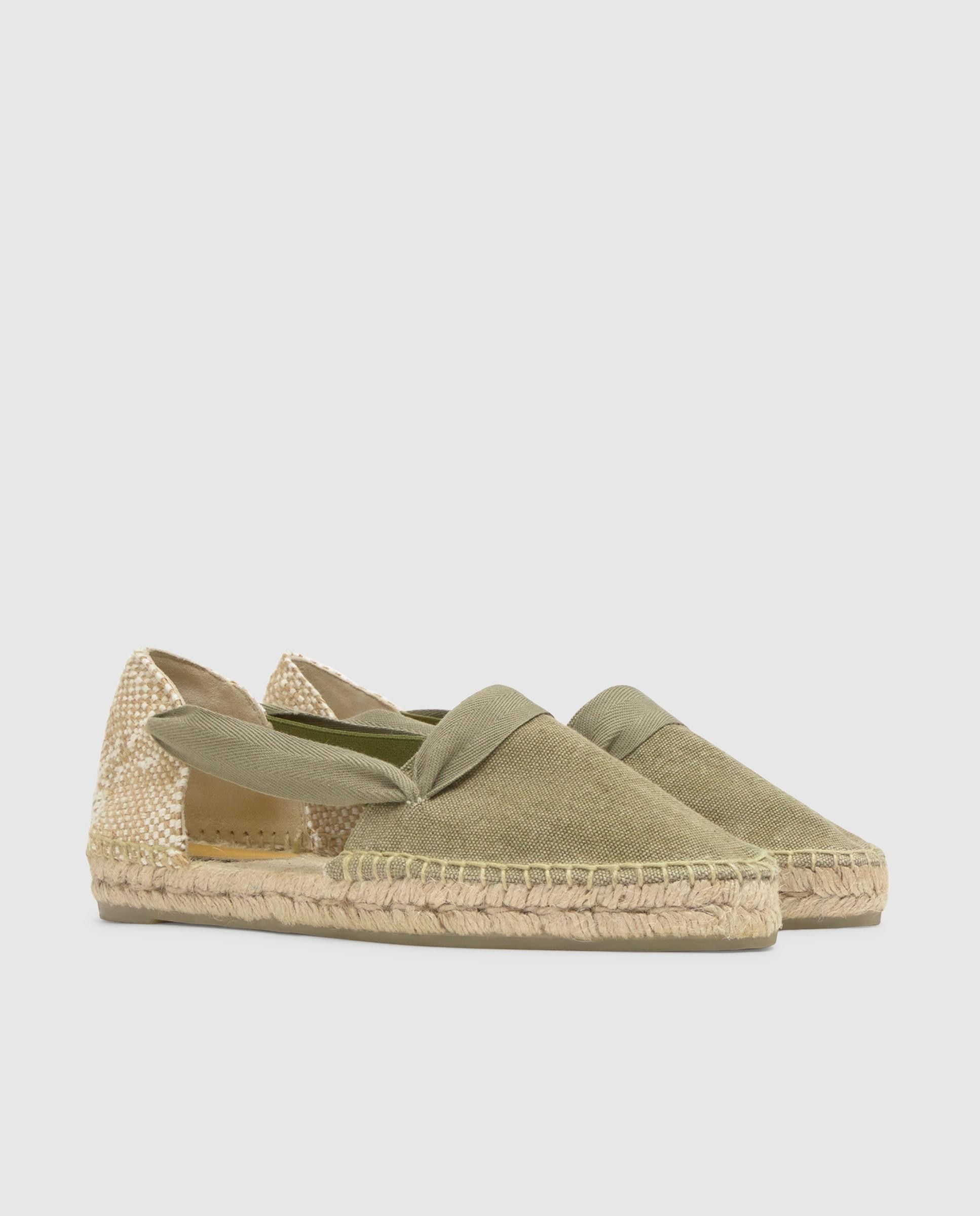 Alpargatas planas de mujer Kaia con elásticos laterales y cintas a tono - Castañer - Verde Oliva Verde Oliva-3