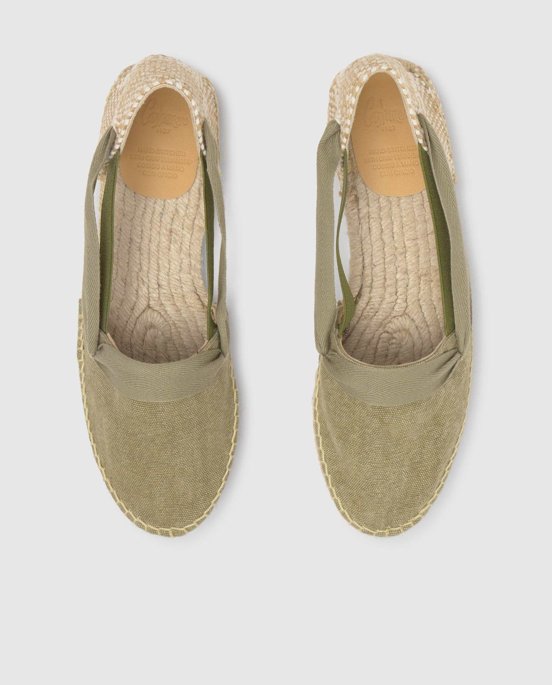 Alpargatas planas de mujer Kaia con elásticos laterales y cintas a tono - Castañer - Verde Oliva Verde Oliva-4