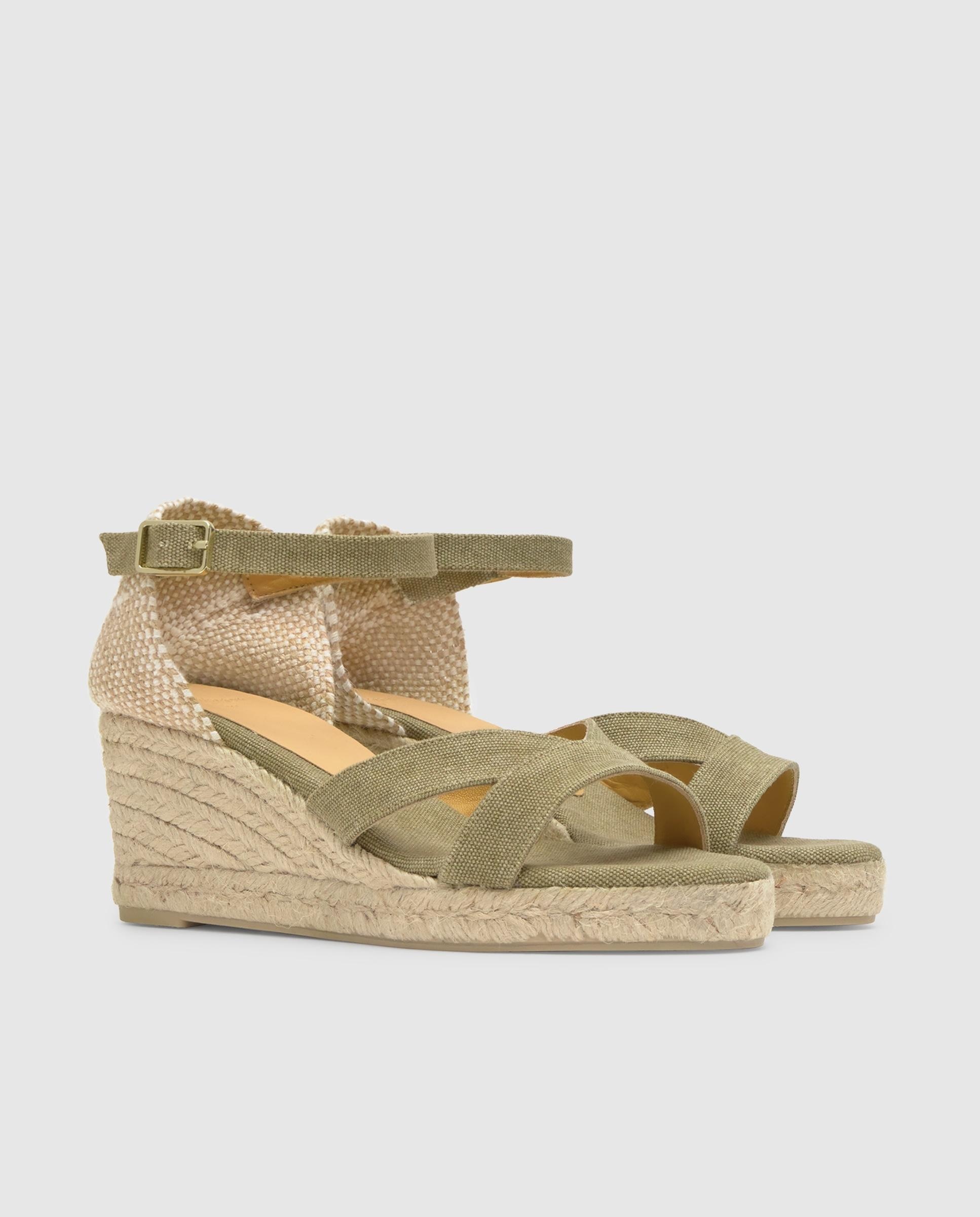 Sandalias de cuña de mujer Bruna con talonera trenzada y cierre de hebilla - Castañer - Verde Verde-3