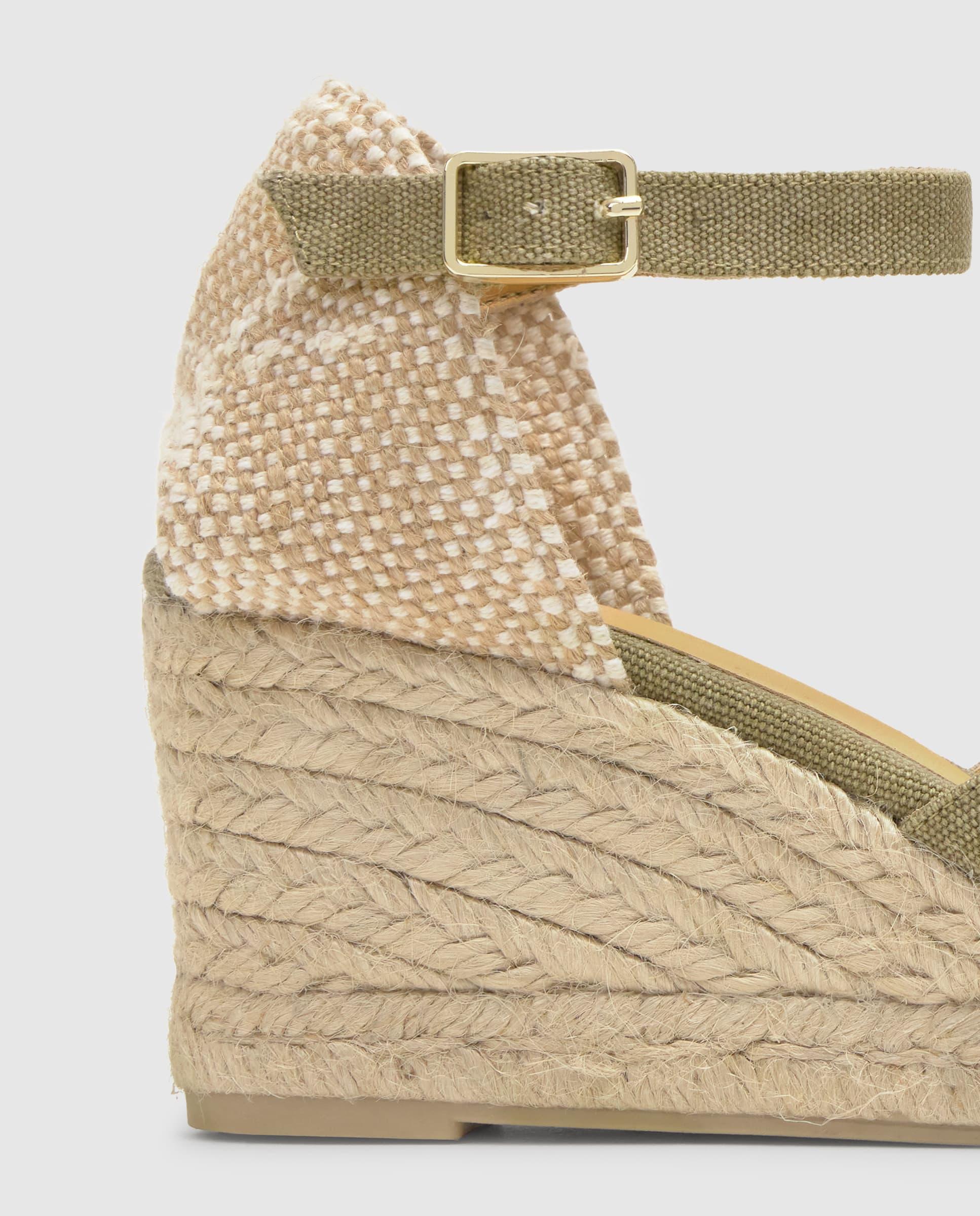 Sandalias de cuña de mujer Bruna con talonera trenzada y cierre de hebilla - Castañer - Verde Verde-4