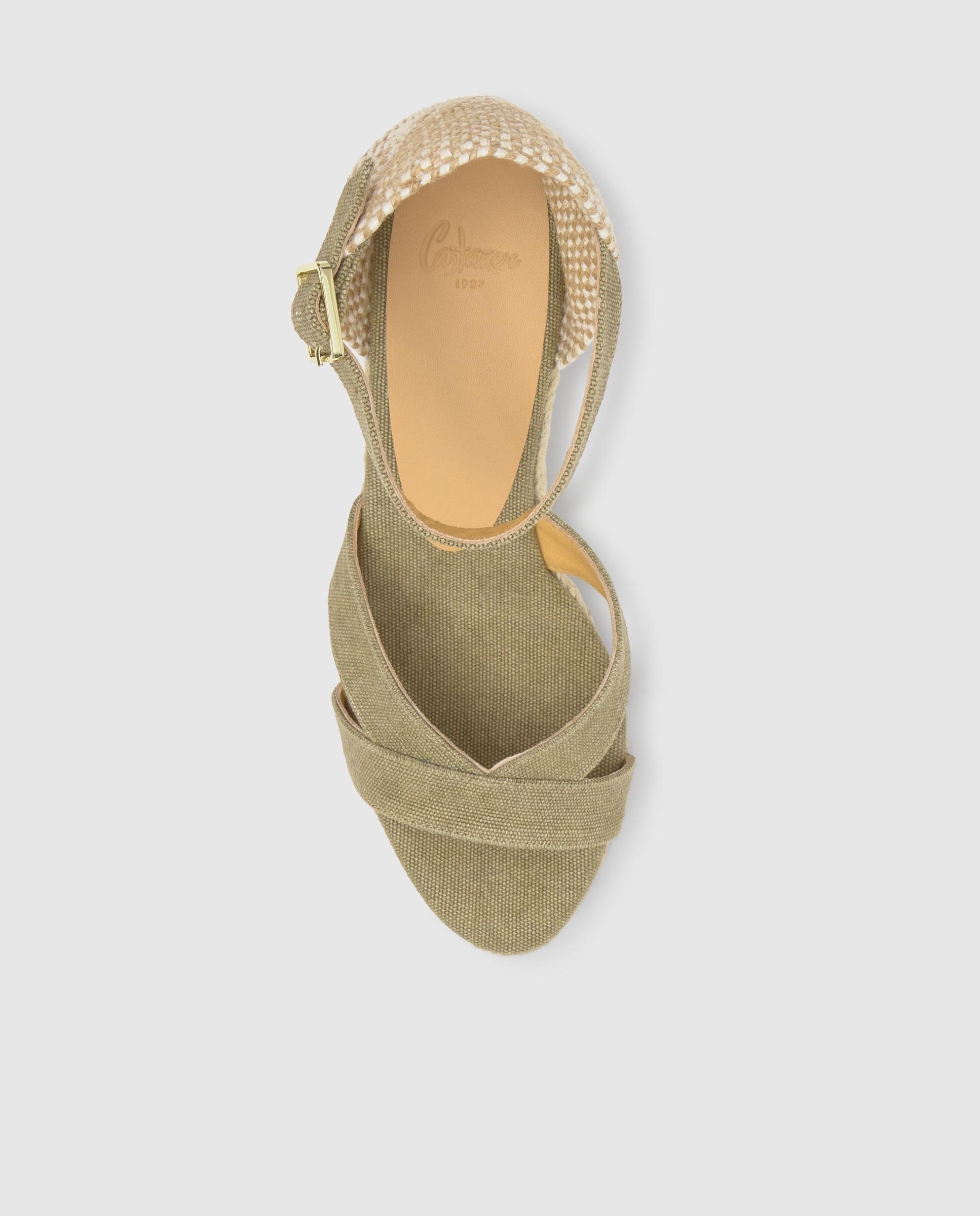 Sandalias de cuña de mujer Bruna con talonera trenzada y cierre de hebilla - Castañer - Verde Verde-6