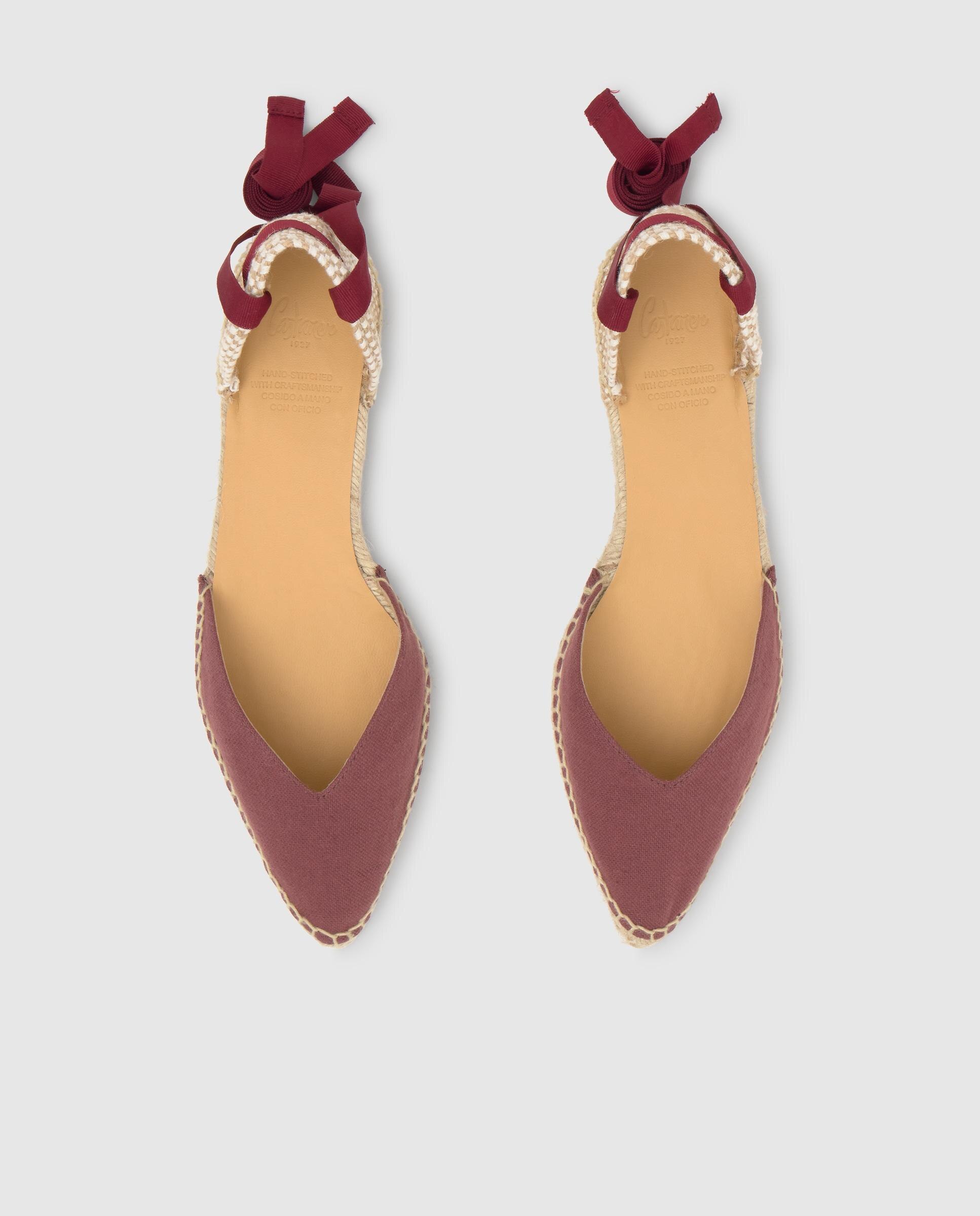 Alpargatas con cintas de mujer planas Brava con suela de yute cosida a mano - Rojo Rojo-4