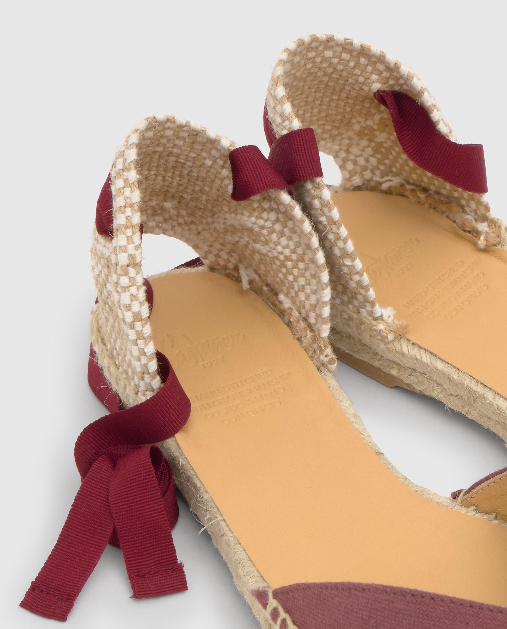 Alpargatas con cintas de mujer planas Brava con suela de yute cosida a mano - Rojo Rojo-6