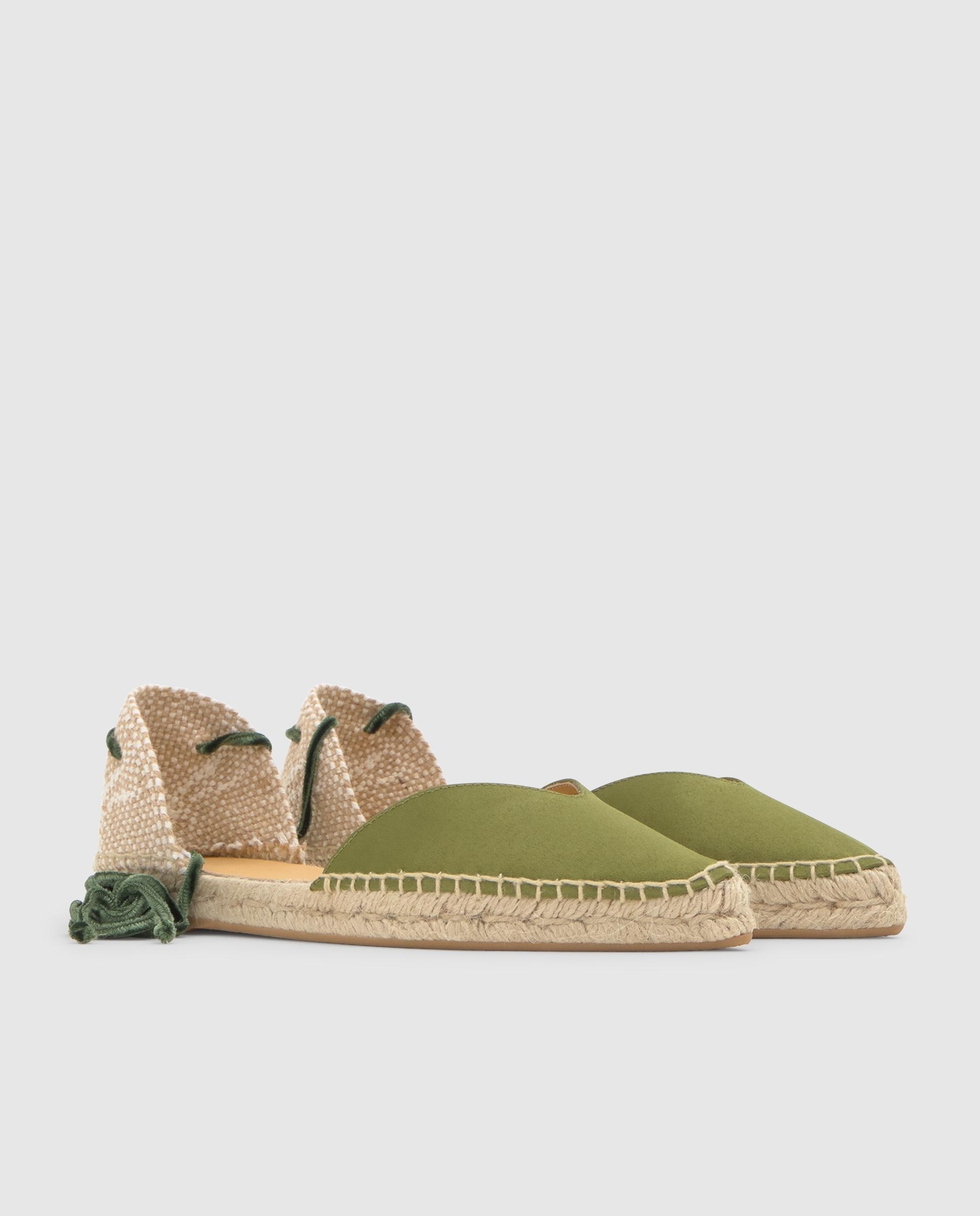 Alpargatas con cintas de mujer planas Brava con pala en v y suela de yute - Castañer - Verde Oliva Verde Oliva-3