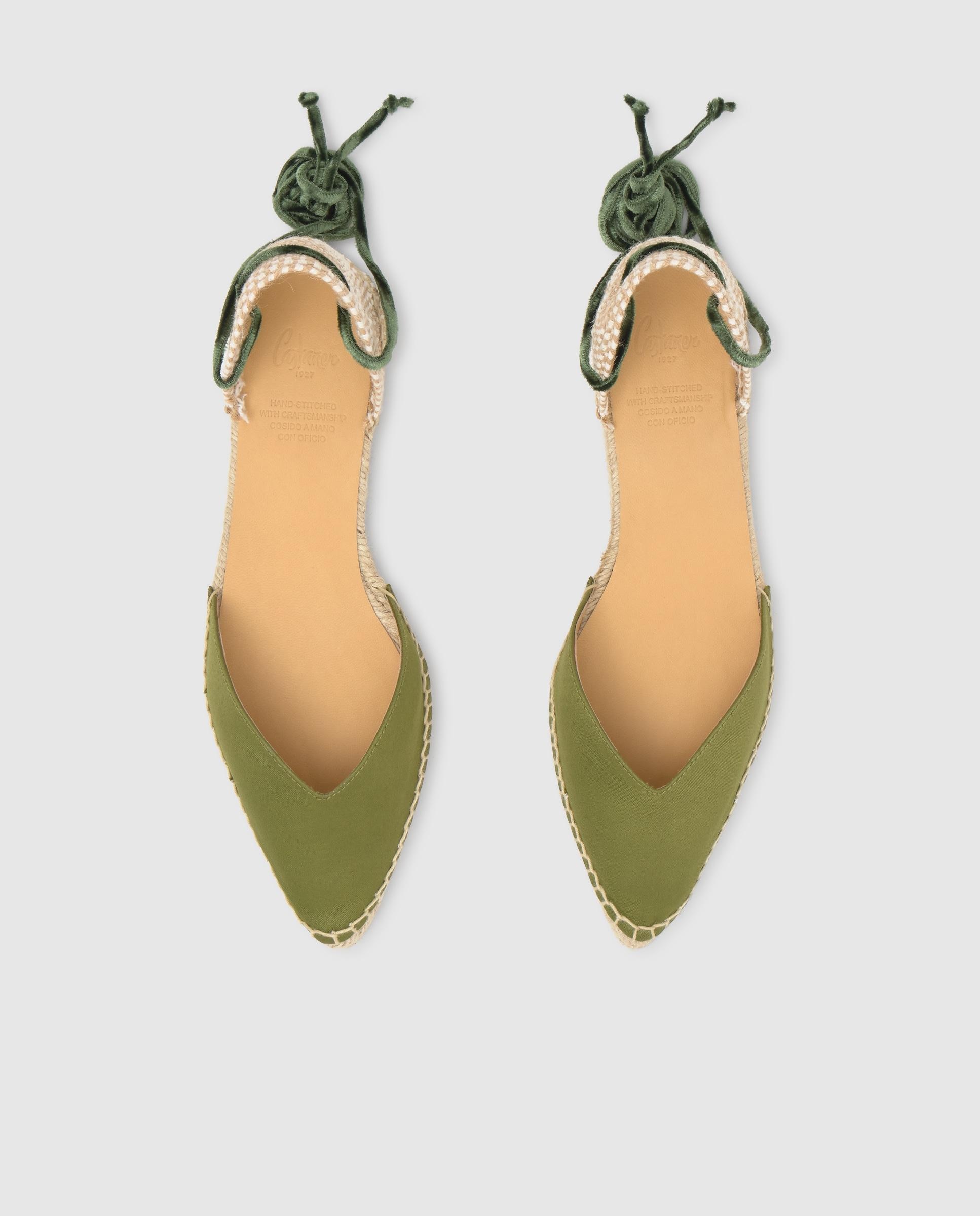 Alpargatas con cintas de mujer planas Brava con pala en v y suela de yute - Castañer - Verde Oliva Verde Oliva-4