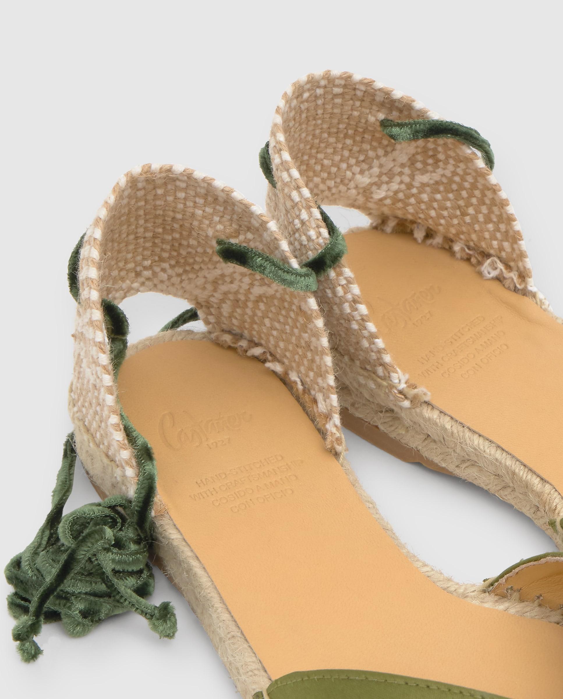 Alpargatas con cintas de mujer planas Brava con pala en v y suela de yute - Castañer - Verde Oliva Verde Oliva-6