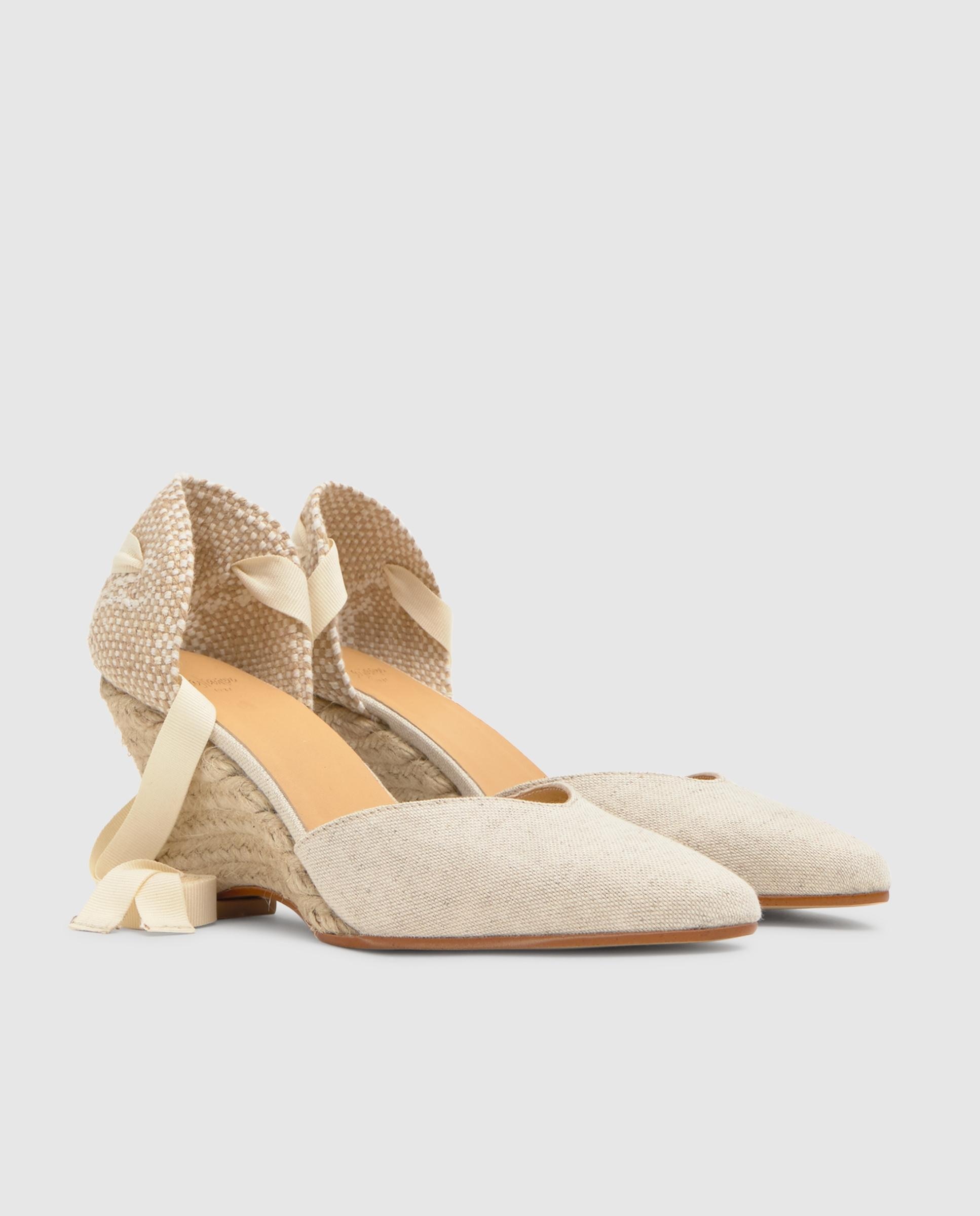 Alpargatas con cintas de mujer Jud de cuña y escote en v - Castañer - Natural Natural-3