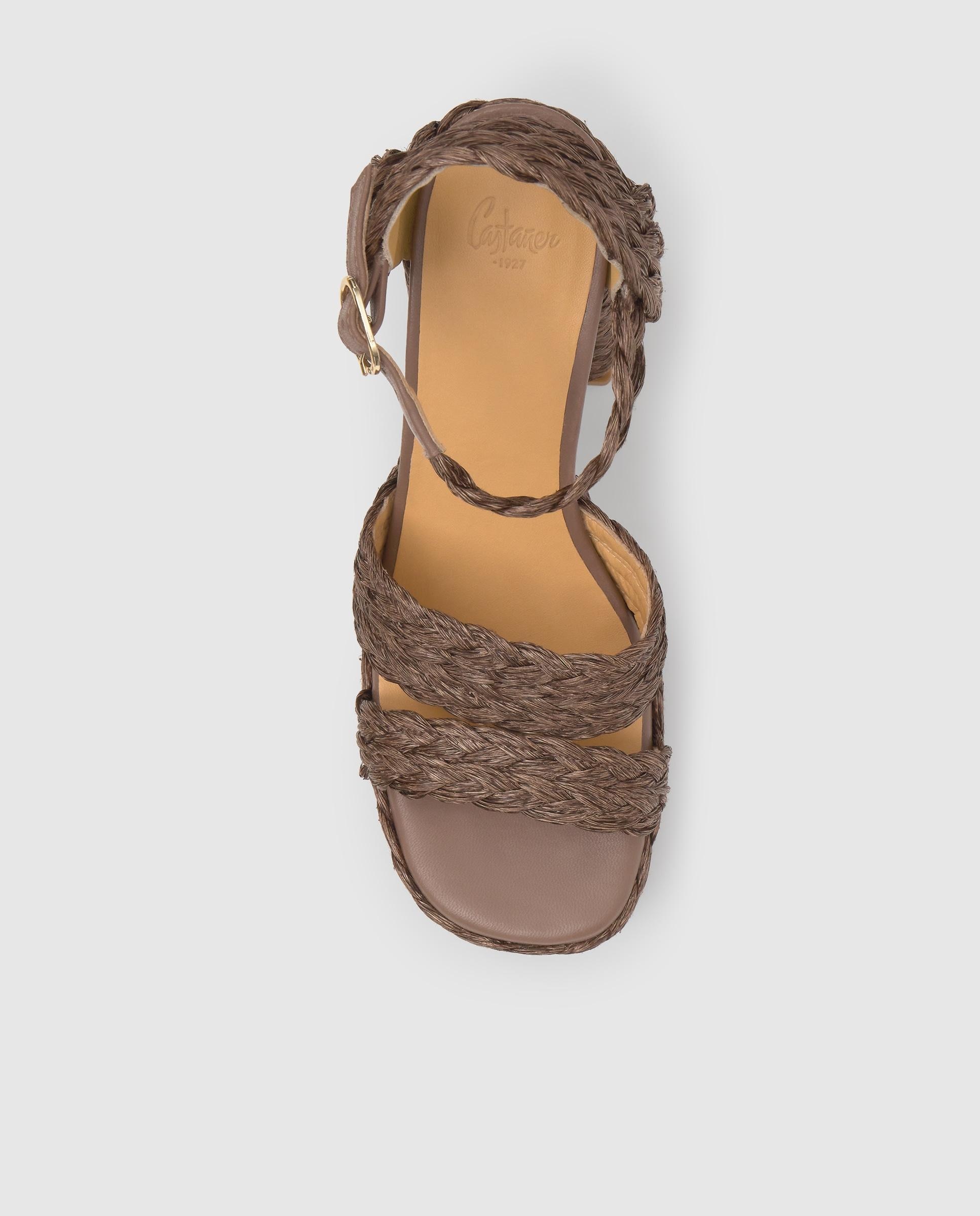 Sandalias de tiras de mujer Fresa en rafia abierta con cierre de hebilla - Castañer - Marrón claro Marrón claro-6