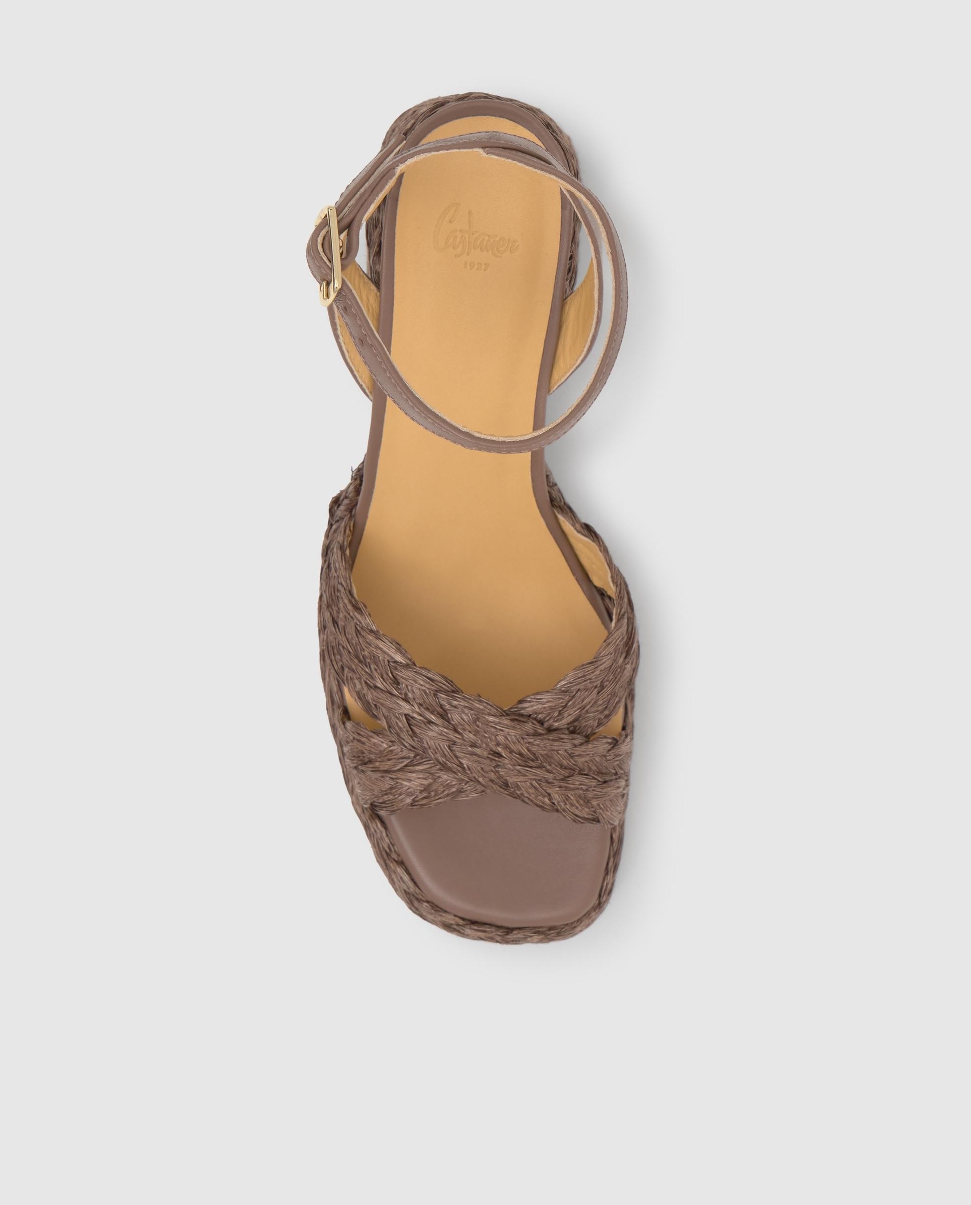 Sandalias de tiras de mujer Valeriette en rafia natural abierta con cierre de hebilla - Castañer - Marrón claro Marrón claro-6