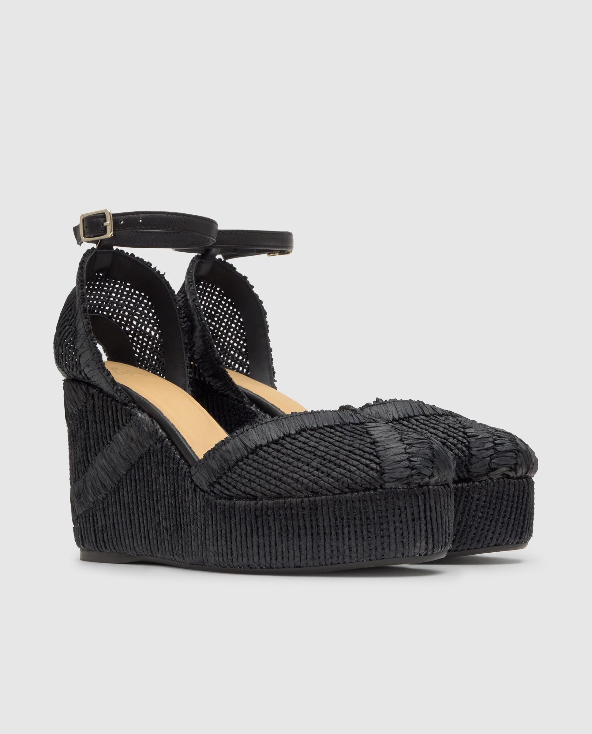 Alpargatas de cuña de mujer Charmie bordada con cierre de hebilla - Castañer - Negro Negro-3