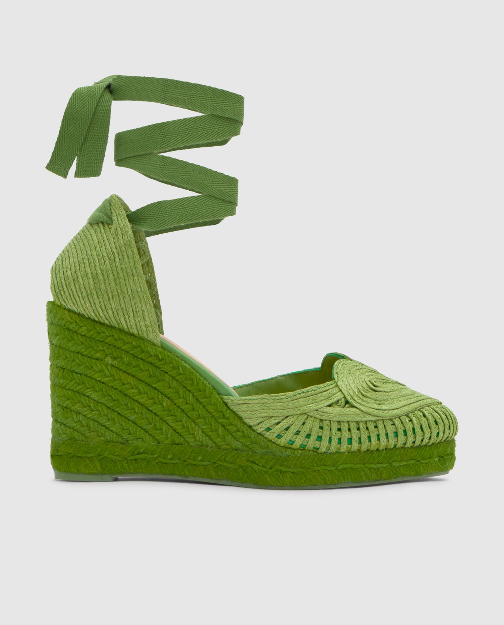Alpargatas de cuña de mujer Cacia en rafia trenzada en forma de corazón - Castañer - Verde Verde-1