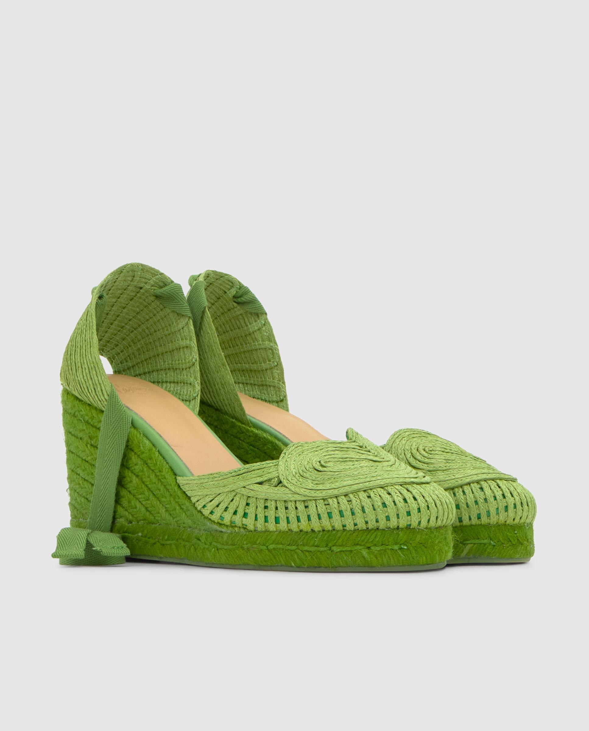 Alpargatas de cuña de mujer Cacia en rafia trenzada en forma de corazón - Castañer - Verde Verde-4