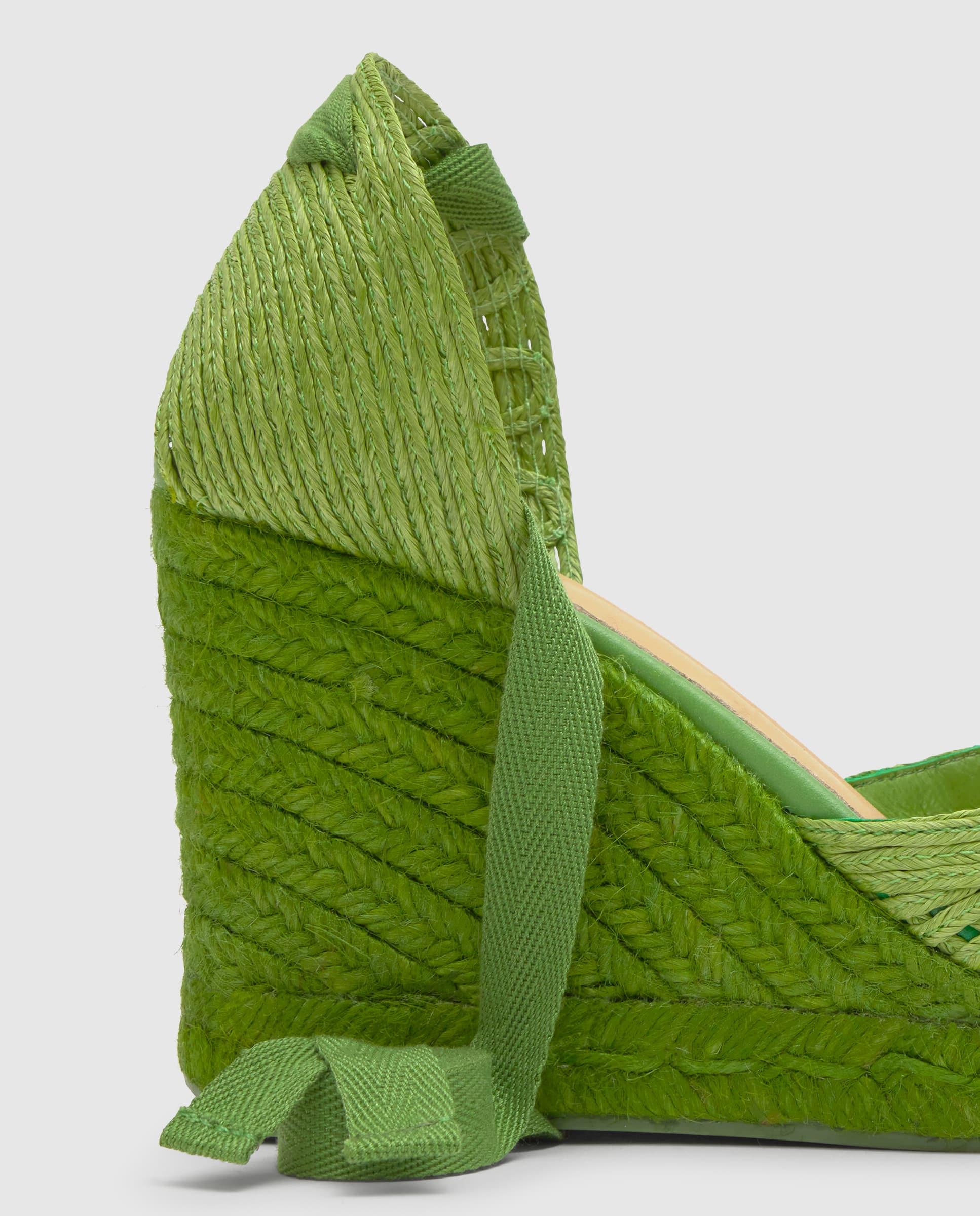 Alpargatas de cuña de mujer Cacia en rafia trenzada en forma de corazón - Castañer - Verde Verde-3