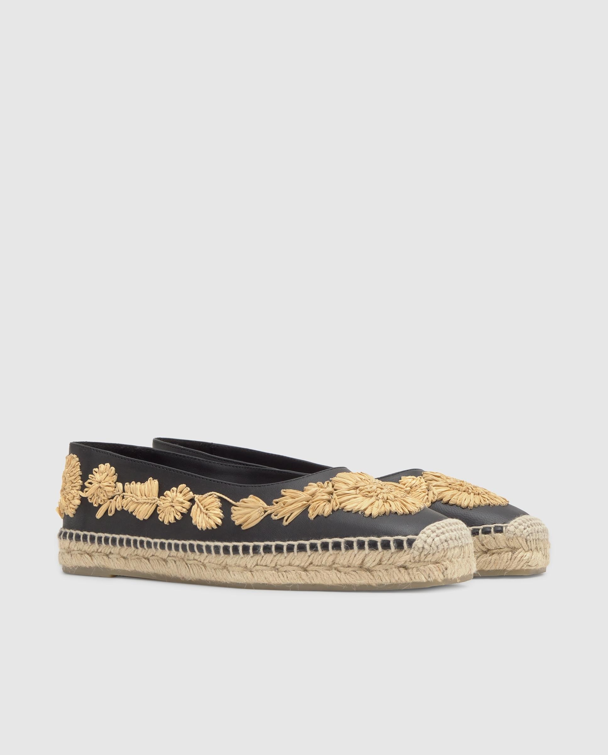 Alpargatas planas de mujer estilo bailarinas Paris con bordados y suela cosida a mano - Castañer - Negro / Natural Negro / Natural-3