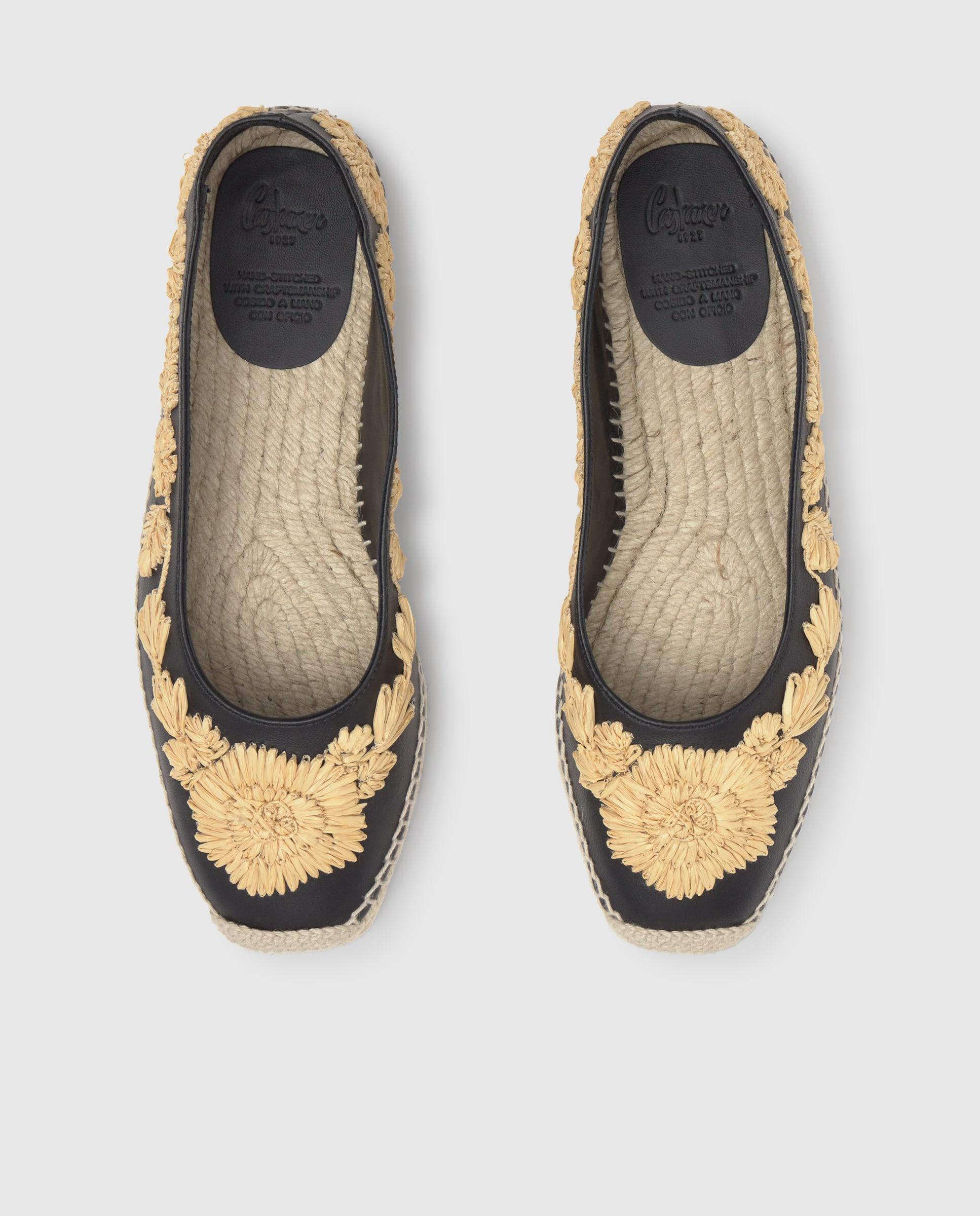 Alpargatas planas de mujer estilo bailarinas Paris con bordados y suela cosida a mano - Castañer - Negro / Natural Negro / Natural-4