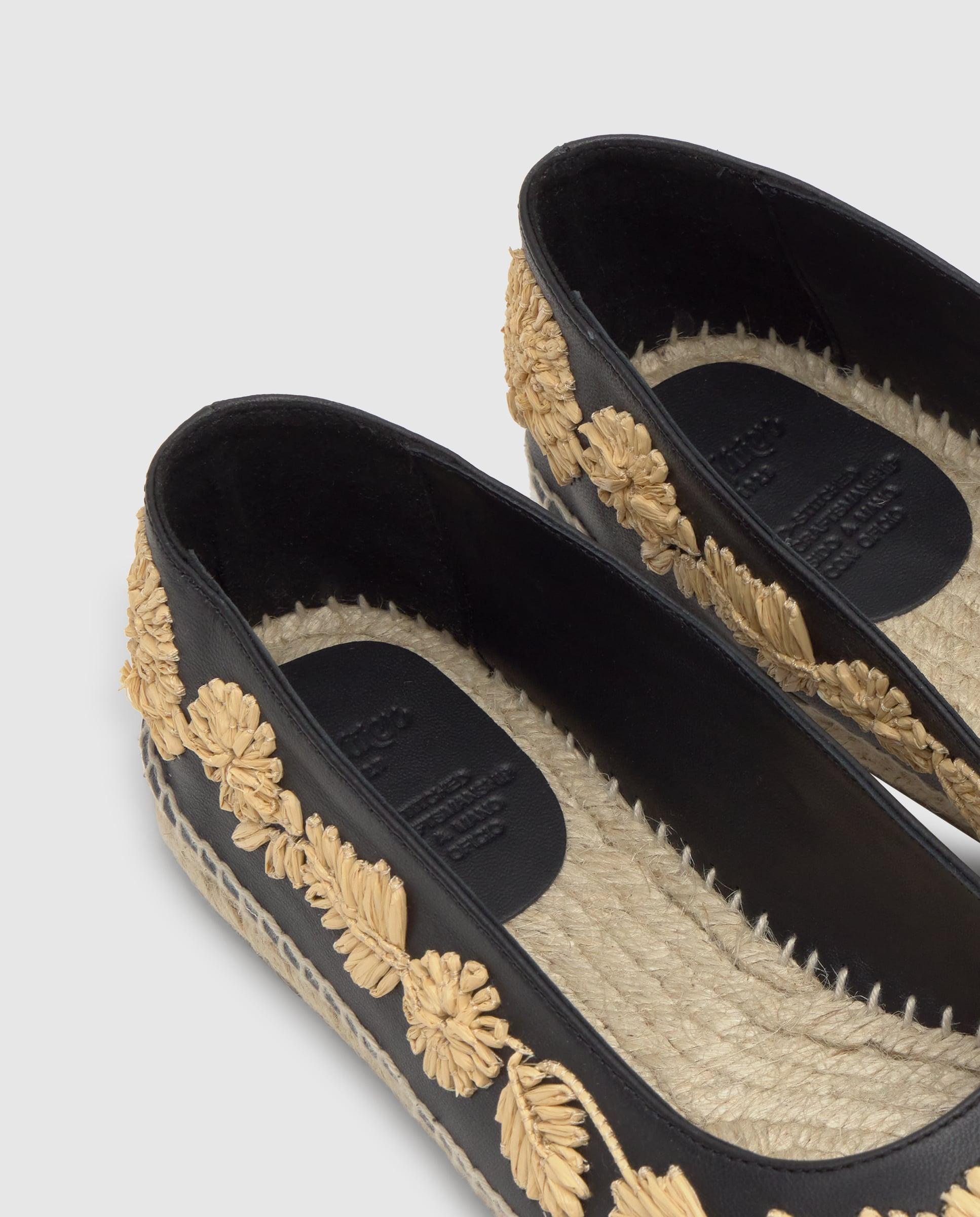 Alpargatas planas de mujer estilo bailarinas Paris con bordados y suela cosida a mano - Castañer - Negro / Natural Negro / Natural-6