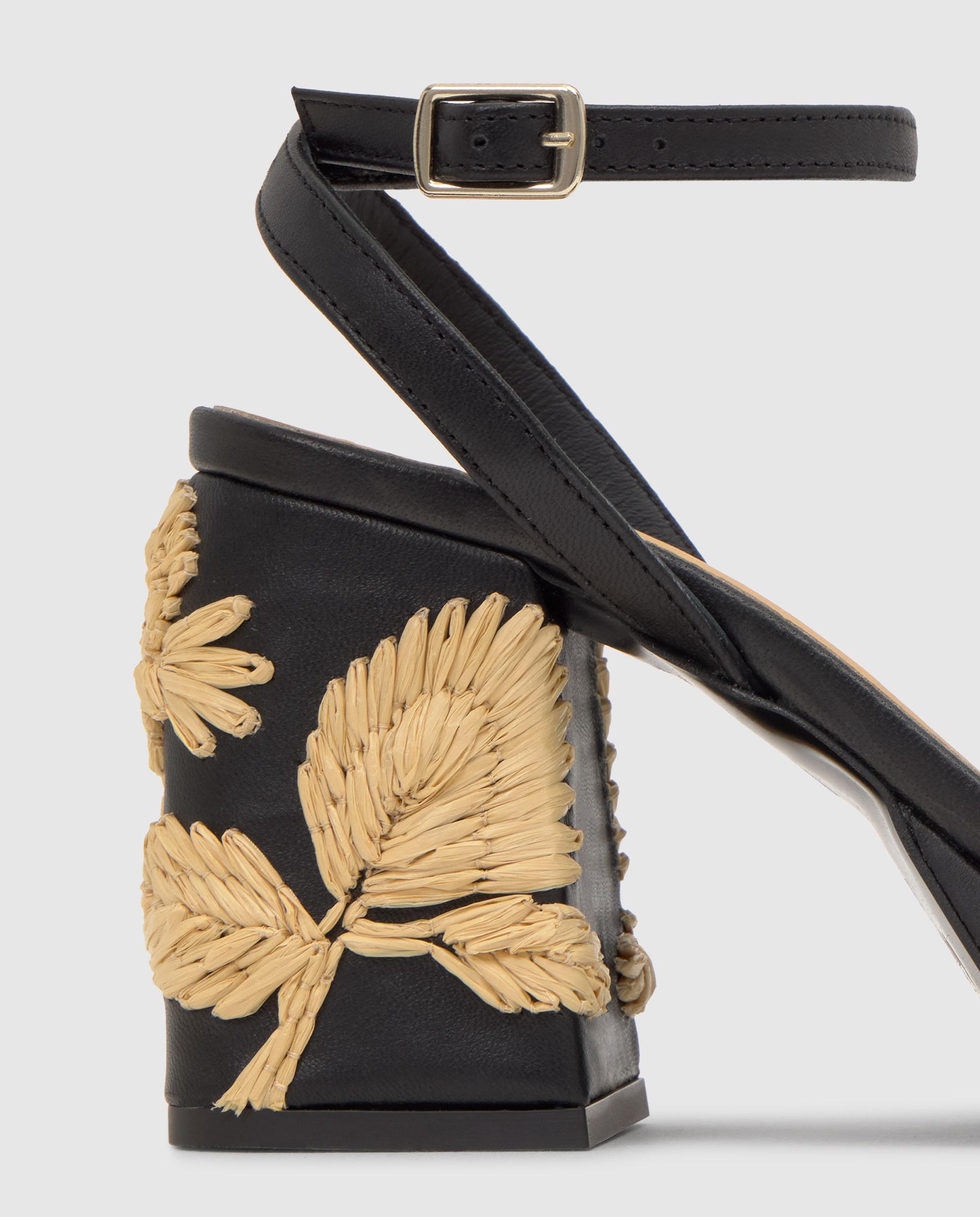 Sandalias de tiras de mujer Vasilia con motivos florales bordados y cierre de hebilla - Castañer - Negro / Natural Negro / Natural-4