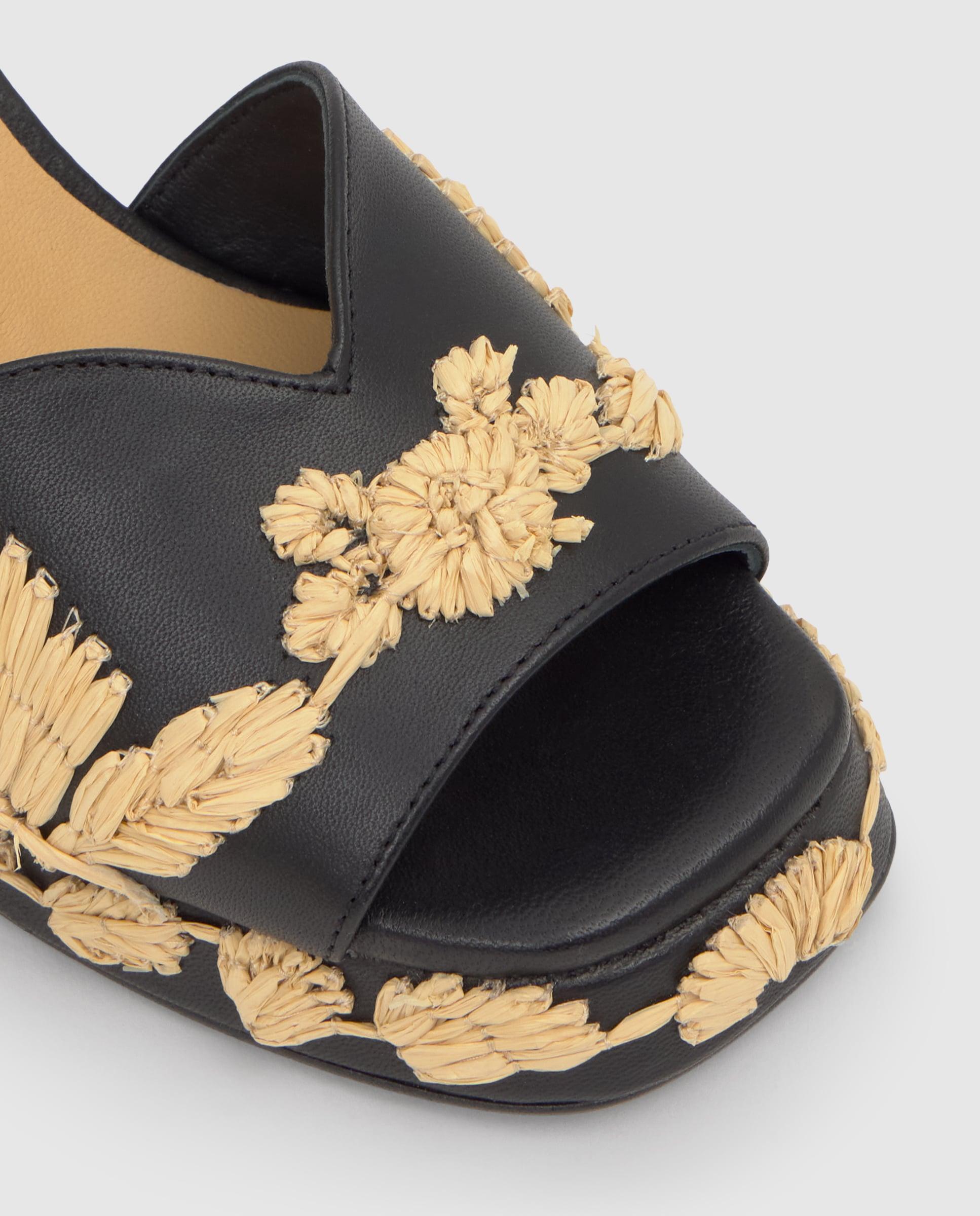 Sandalias de tiras de mujer Vasilia con motivos florales bordados y cierre de hebilla - Castañer - Negro / Natural Negro / Natural-5