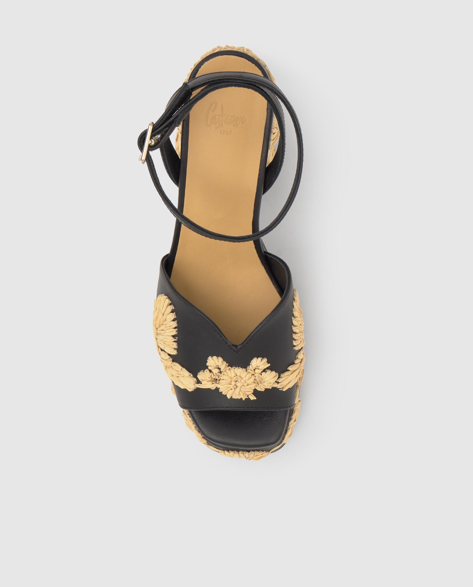 Sandalias de tiras de mujer Vasilia con motivos florales bordados y cierre de hebilla - Castañer - Negro / Natural Negro / Natural-6