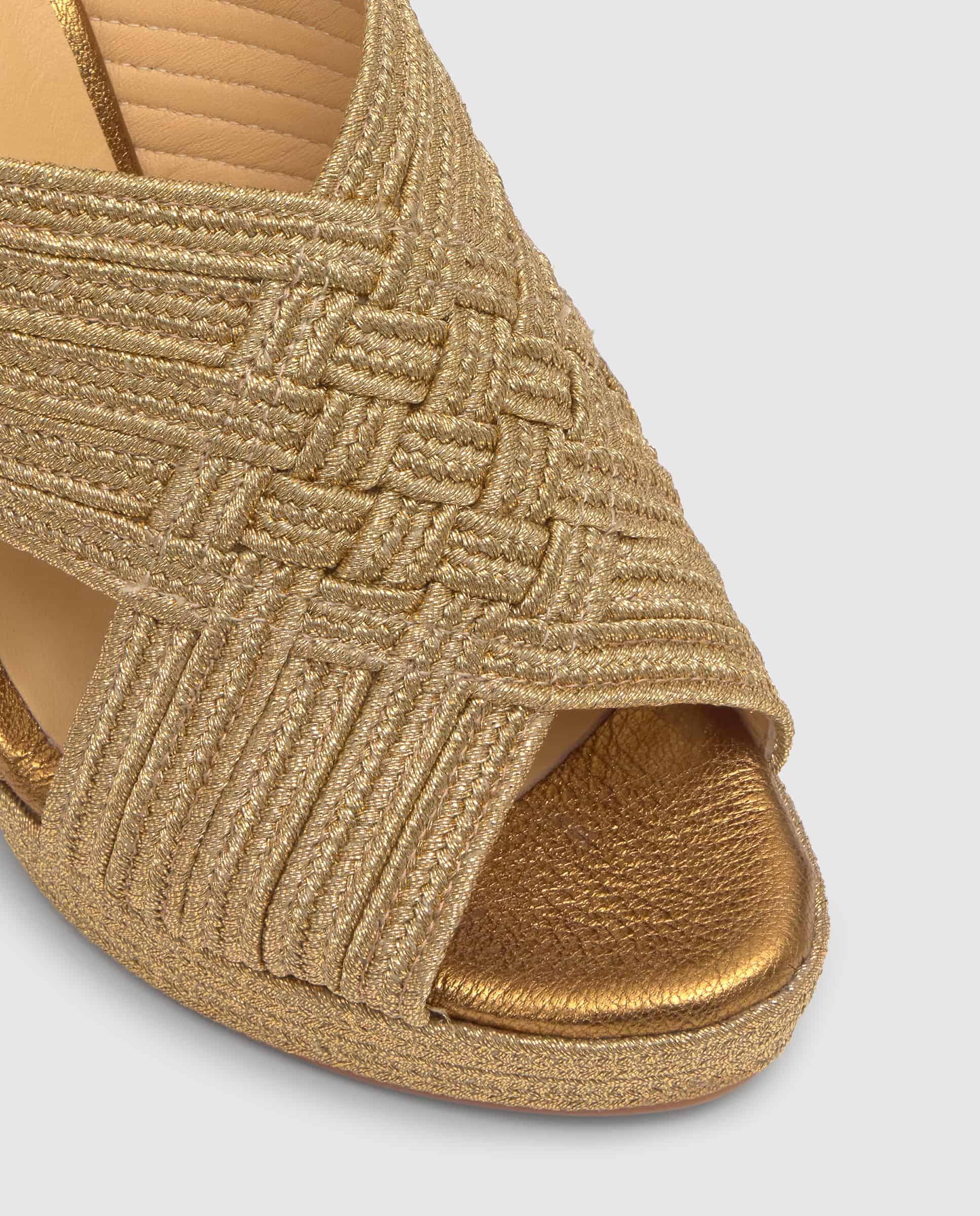 Sandalias de cuña de mujer Juliet destalonadas con cierre de hebilla y trenzado metalizado - Castañer - Oro Oro-5