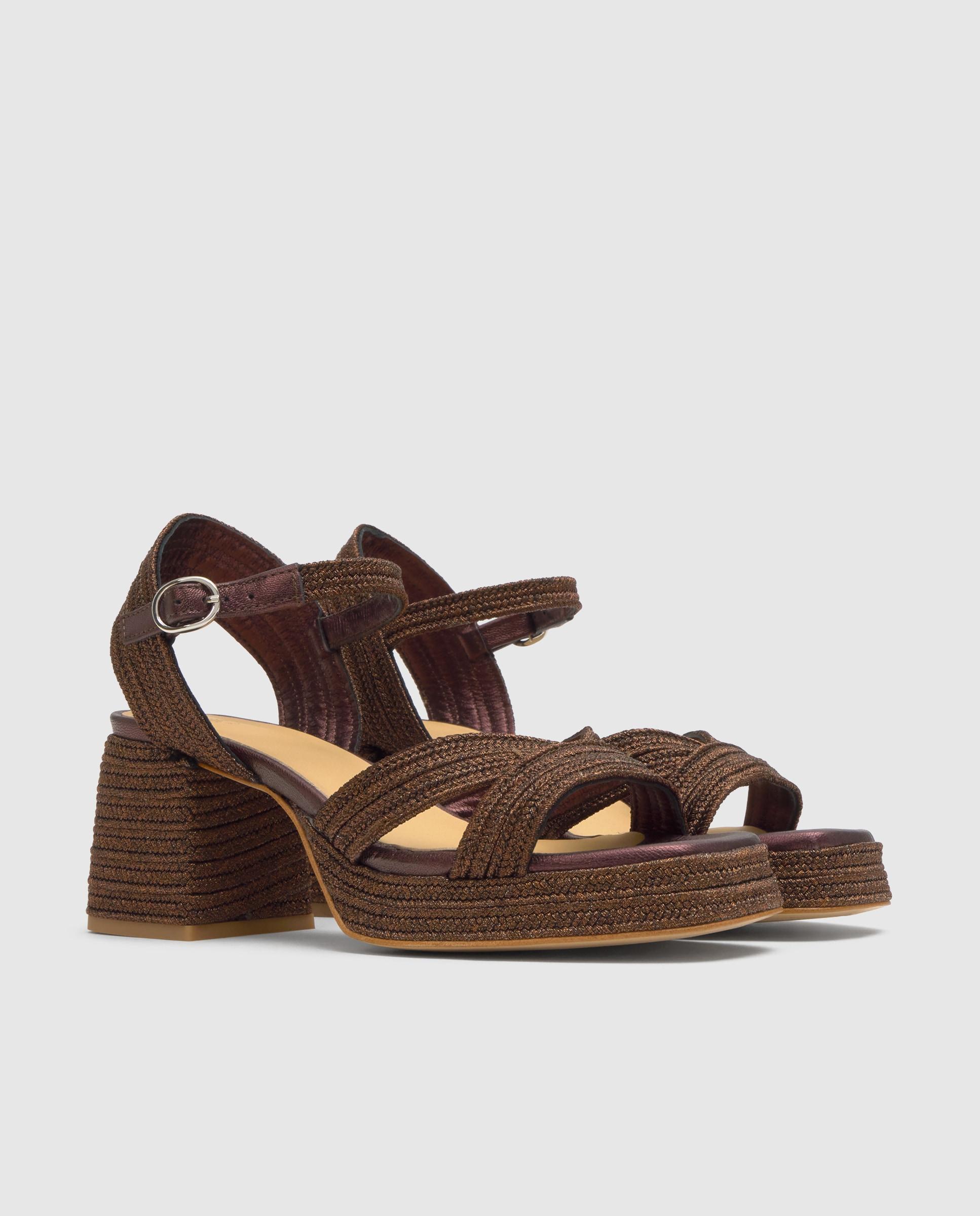 Sandalias de tiras de mujer Vallita con trenzado metalizado y cierre de hebilla - Castañer - Marrón oscuro Marrón oscuro-3