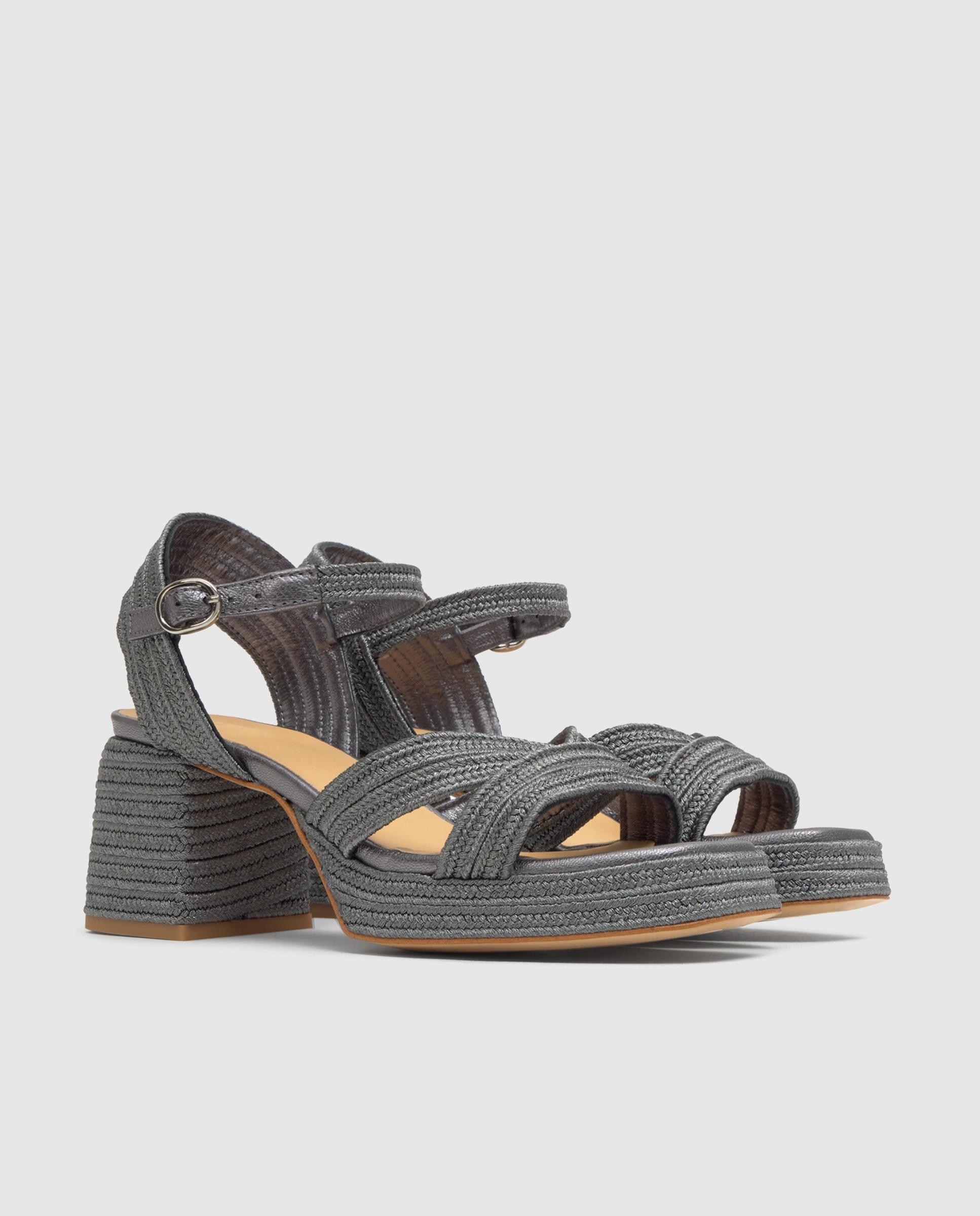 Sandalias de tiras de mujer Vallita con trenzado metalizado y cierre de hebilla - Castañer - Gris oscuro Gris oscuro-3