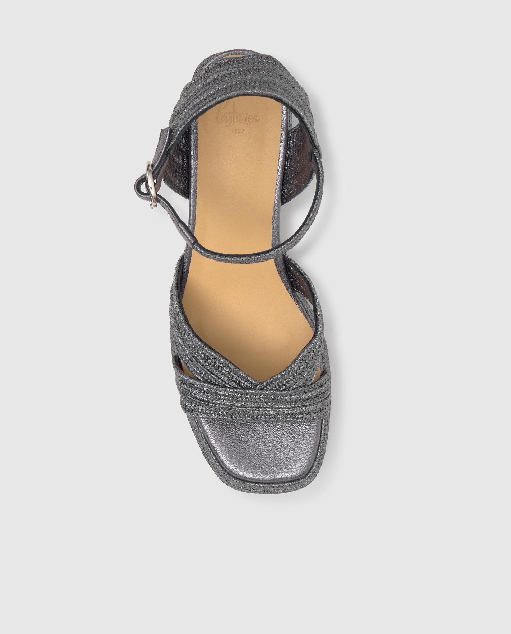 Sandalias de tiras de mujer Vallita con trenzado metalizado y cierre de hebilla - Castañer - Gris oscuro Gris oscuro-6