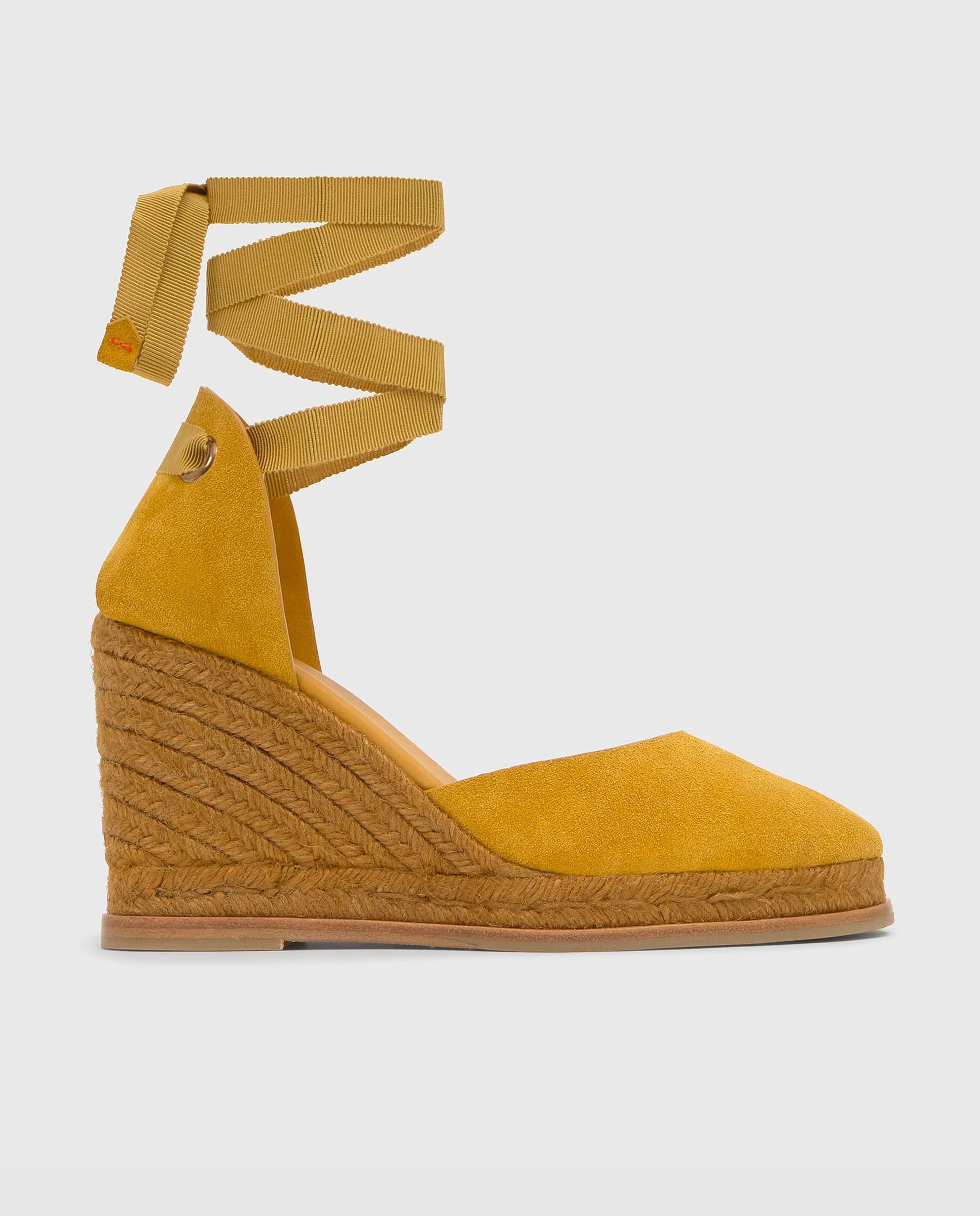 Alpargatas con cintas de mujer Camila de serraje - Castañer - Amarillo Amarillo-1