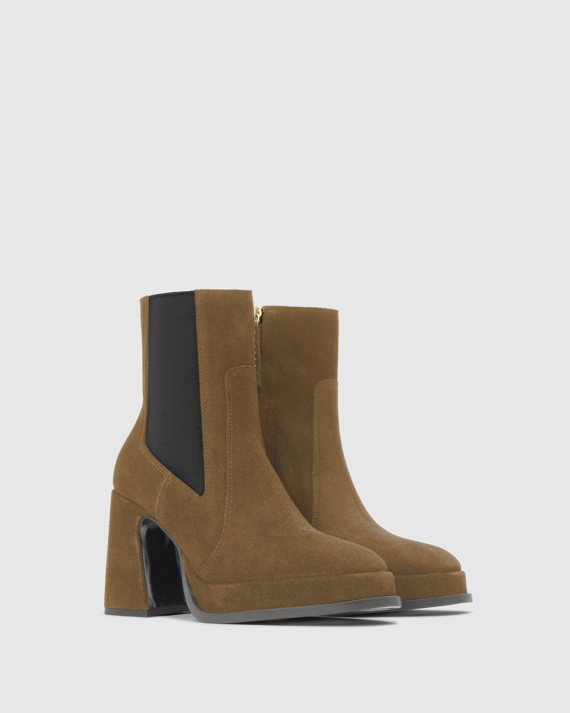 Botines becky de mujer en serraje con tacón y elásticos - Castañer - Marrón claro Marrón claro-2