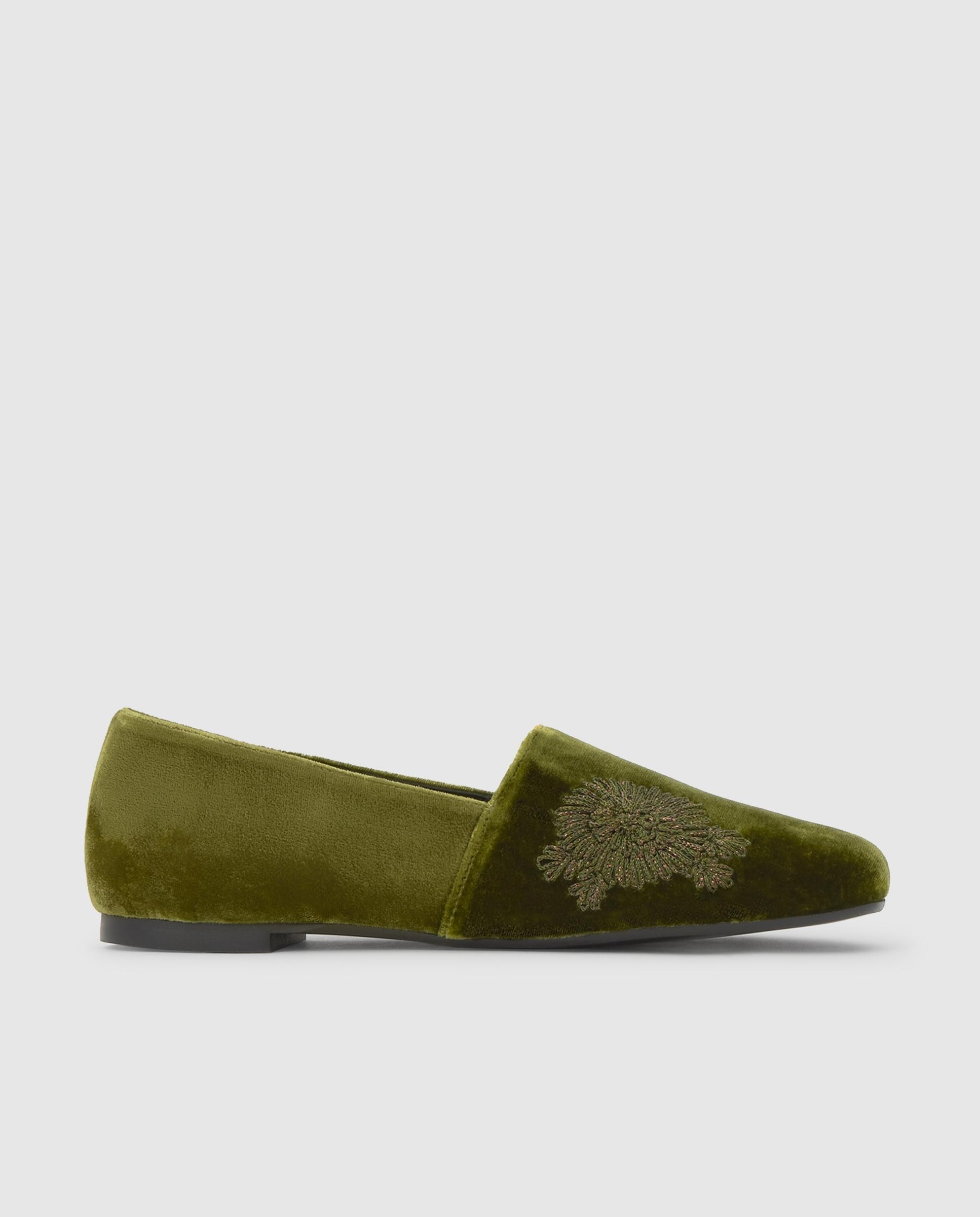 Slippers planos gisele de mujer en terciopelo bordado - Castañer - Verde Verde-1