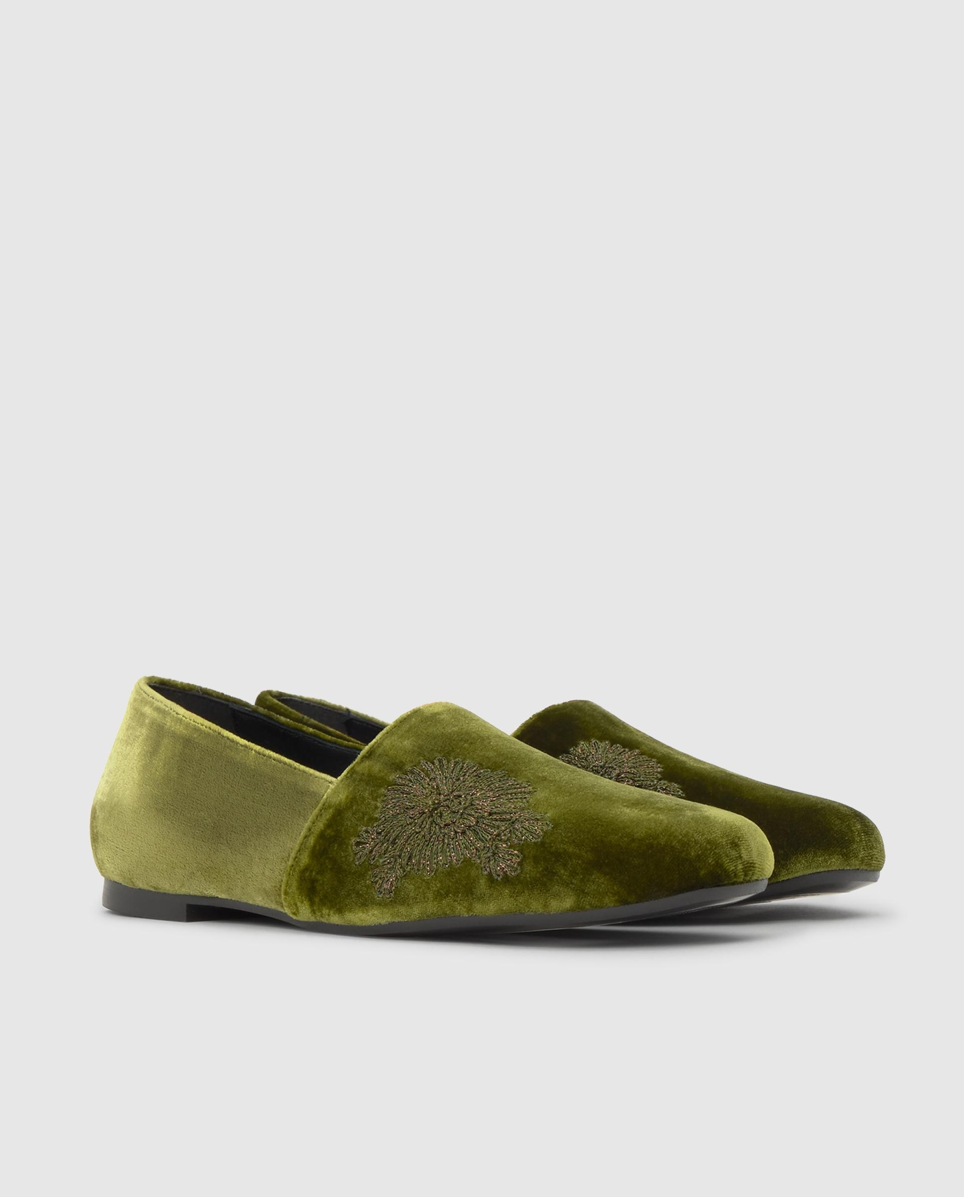 Slippers planos gisele de mujer en terciopelo bordado - Castañer - Verde Verde-2