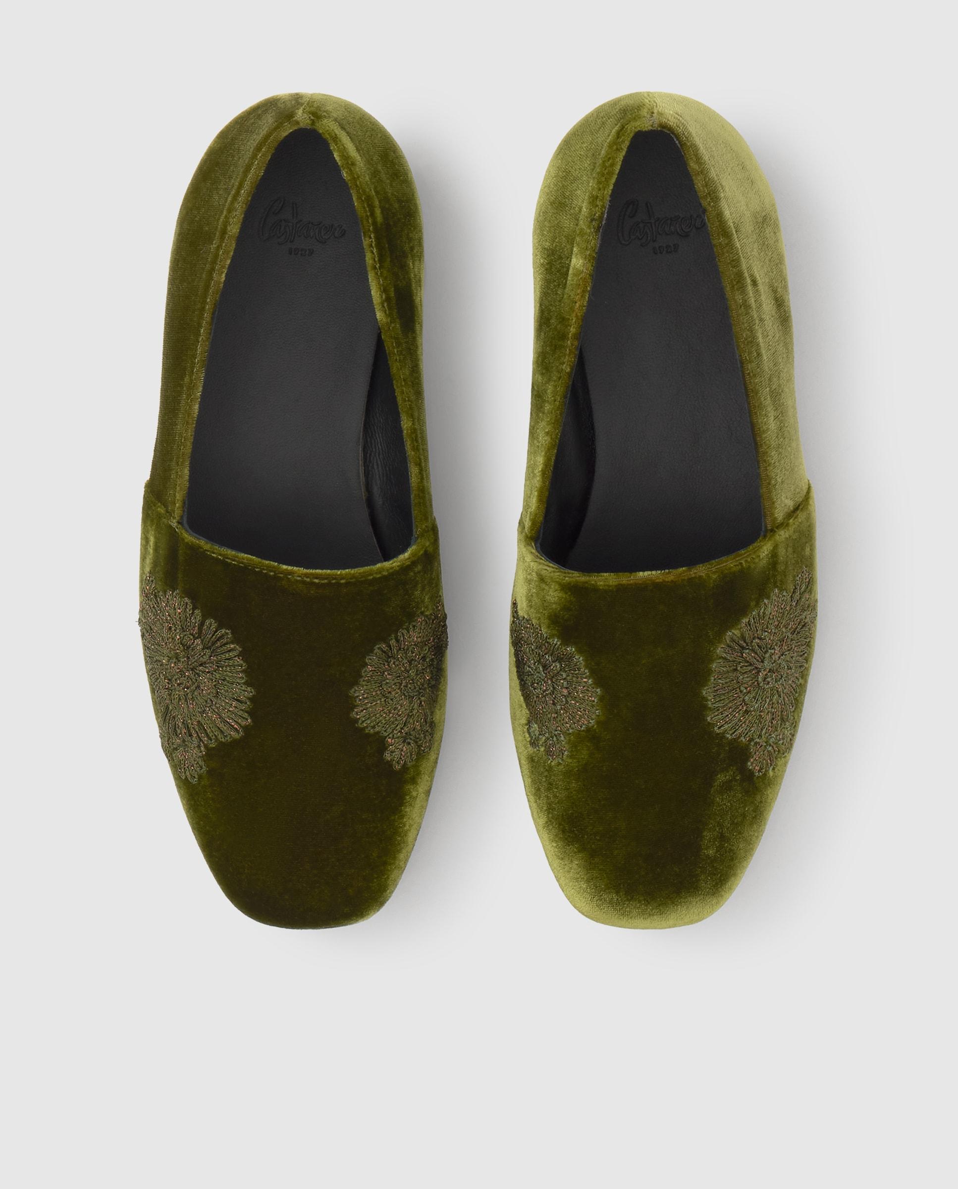 Slippers planos gisele de mujer en terciopelo bordado - Castañer - Verde Verde-3