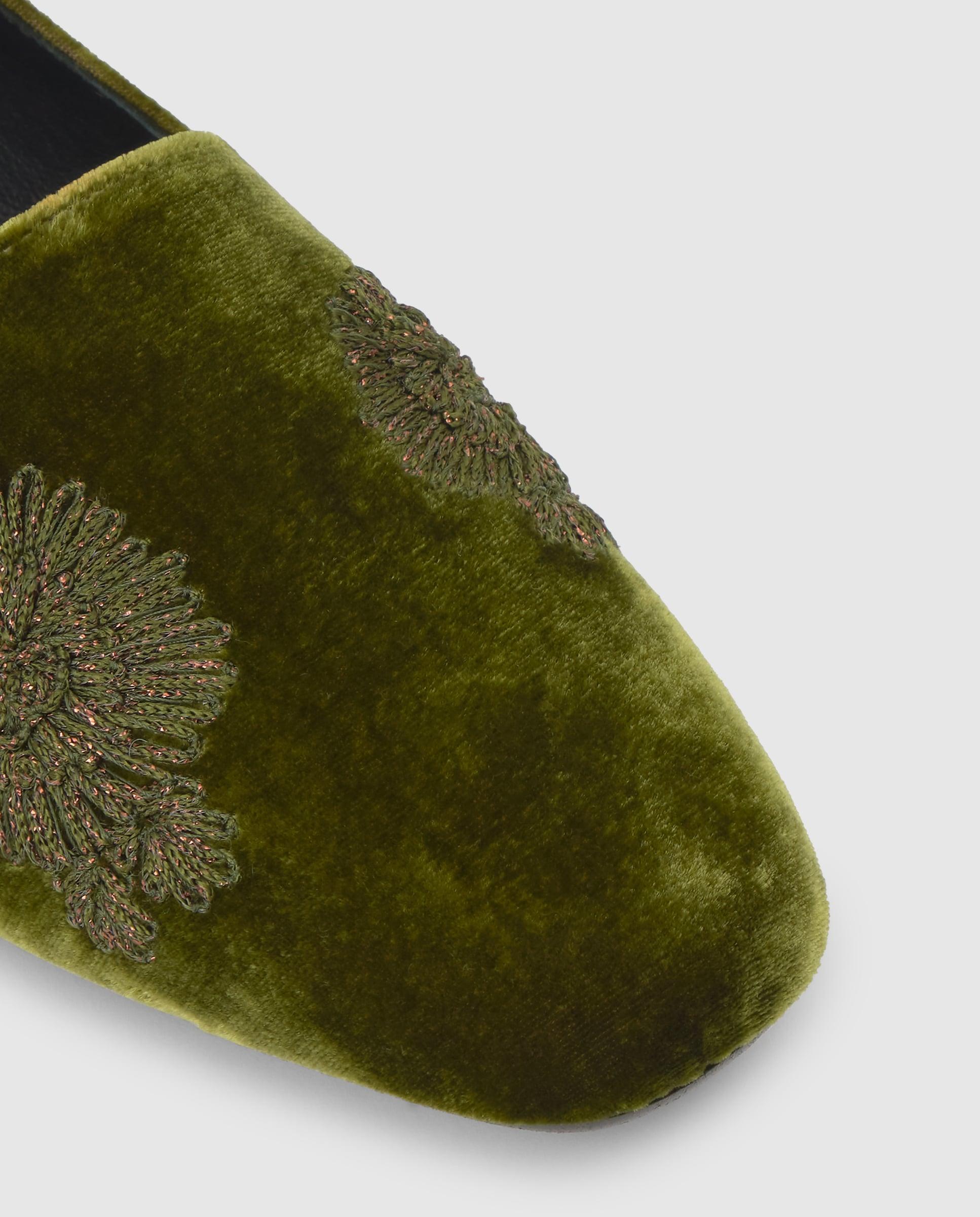 Slippers planos gisele de mujer en terciopelo bordado - Castañer - Verde Verde-4