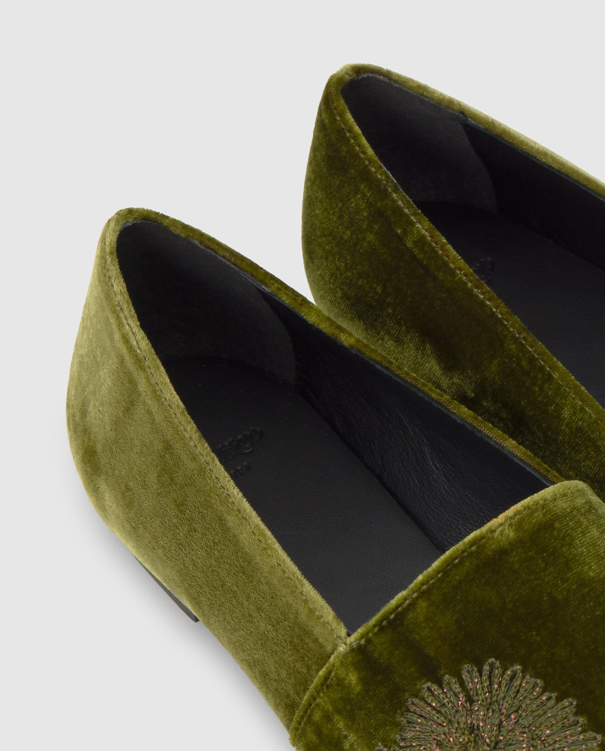 Slippers planos gisele de mujer en terciopelo bordado - Castañer - Verde Verde-5
