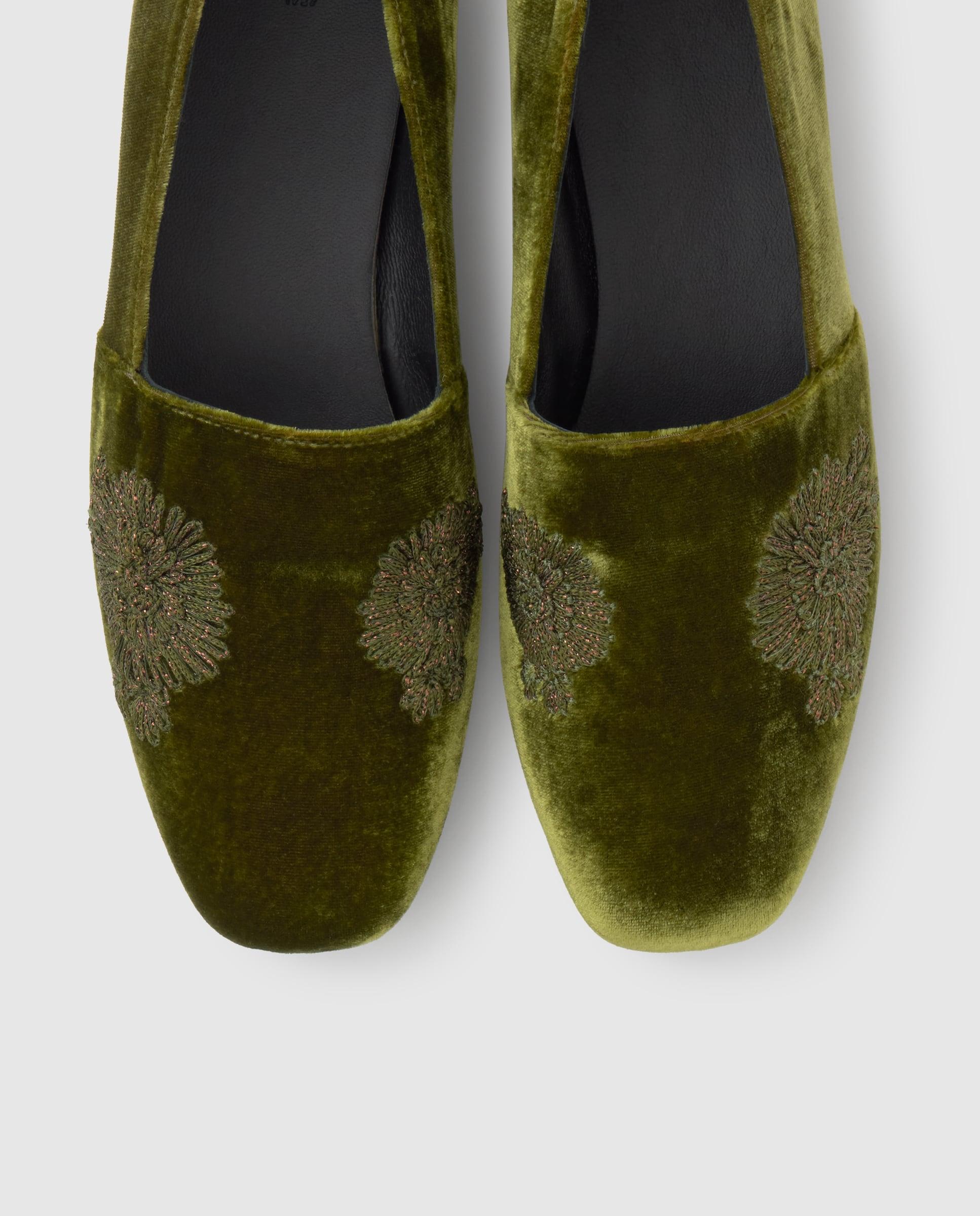 Slippers planos gisele de mujer en terciopelo bordado - Castañer - Verde Verde-6