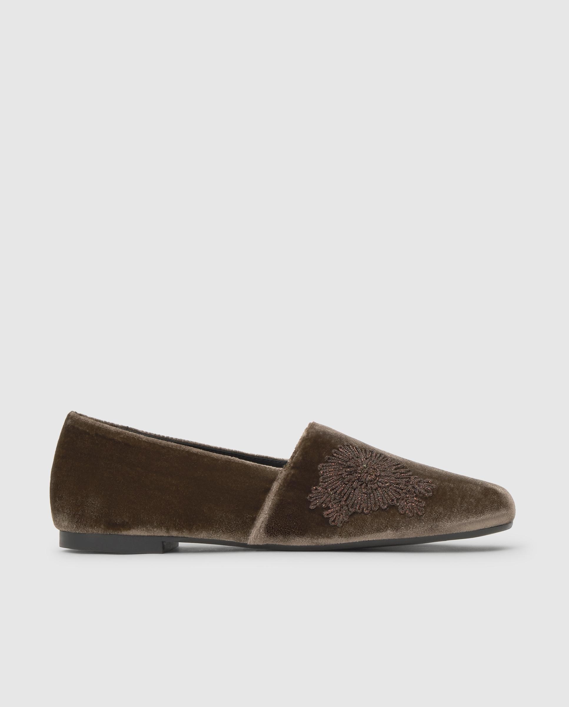 Slippers planos gisele de mujer en terciopelo bordado - Castañer - Marrón Marrón-1