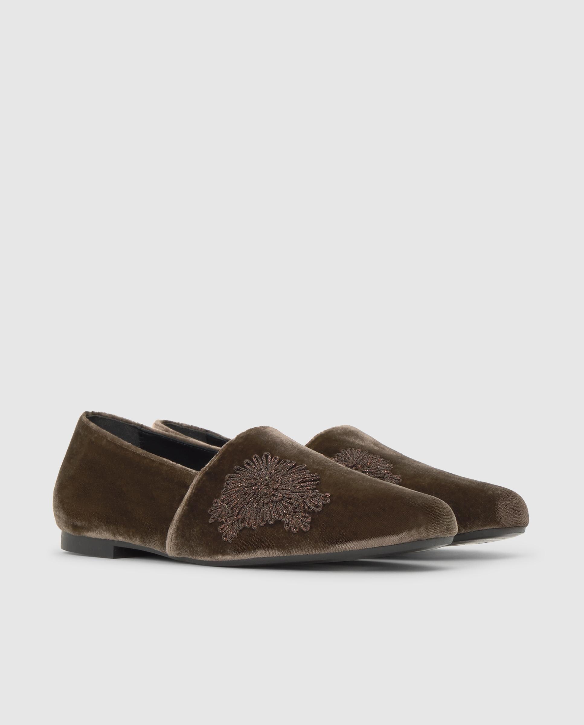 Slippers planos gisele de mujer en terciopelo bordado - Castañer - Marrón Marrón-2