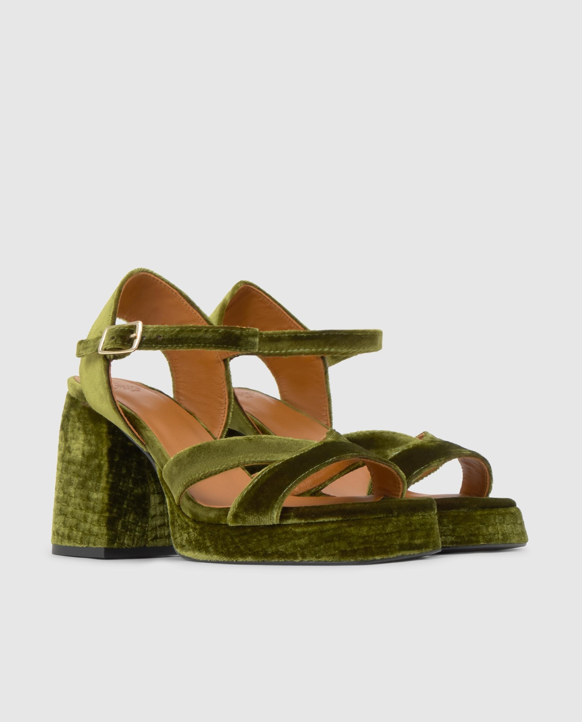 Imagen 2 de Sandalias de tiras vero de mujer en terciopelo con tacón - Castañer - Verde Verde