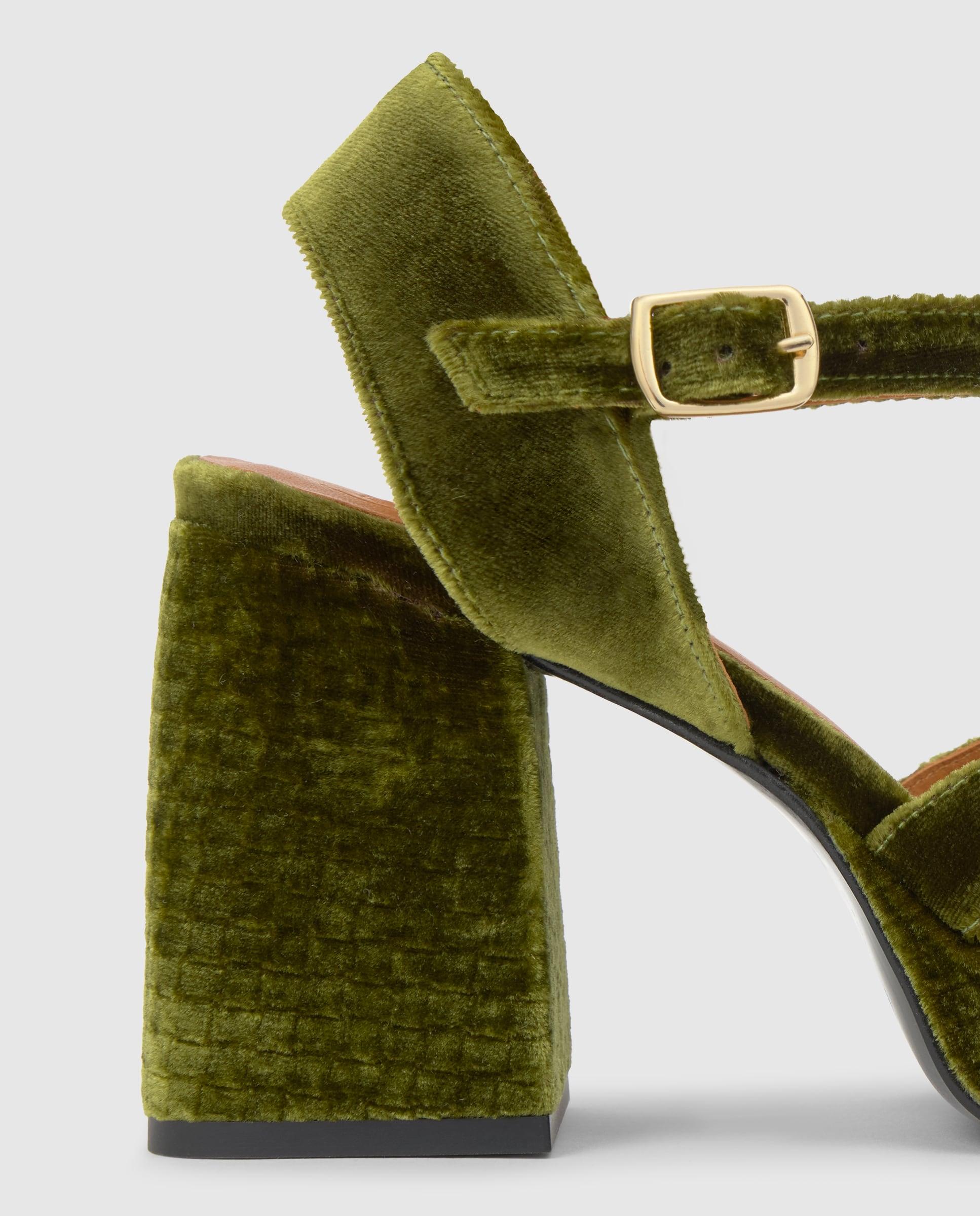 Imagen 3 de Sandalias de tiras vero de mujer en terciopelo con tacón - Castañer - Verde Verde