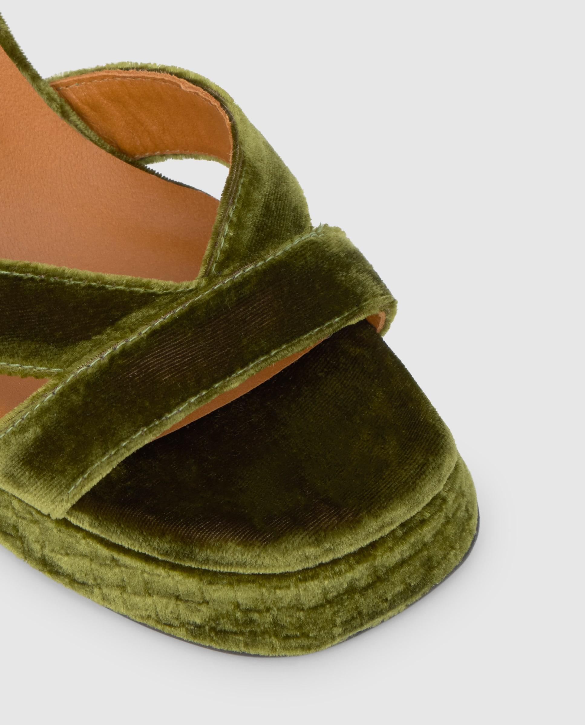 Imagen 4 de Sandalias de tiras vero de mujer en terciopelo con tacón - Castañer - Verde Verde