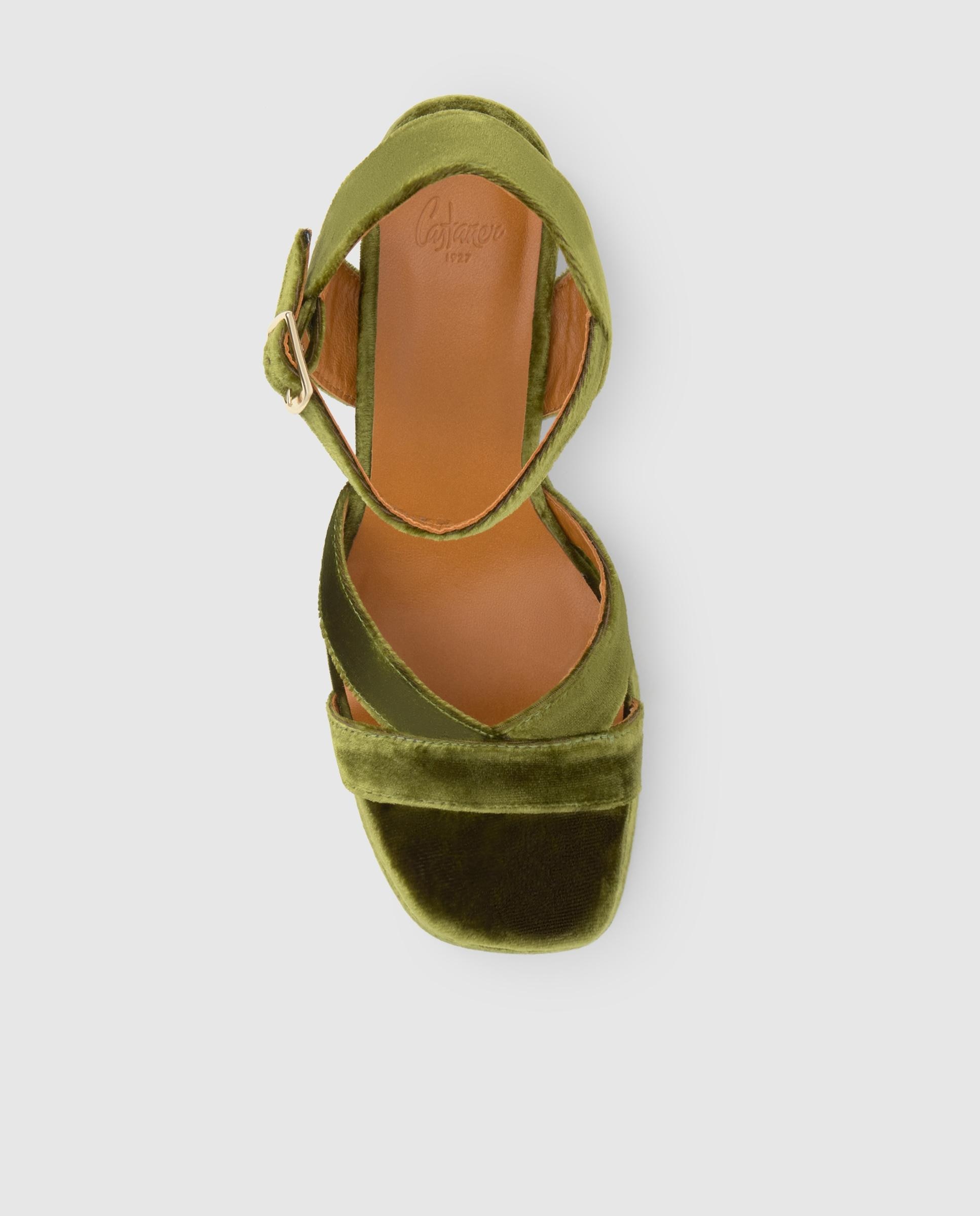 Imagen 5 de Sandalias de tiras vero de mujer en terciopelo con tacón - Castañer - Verde Verde