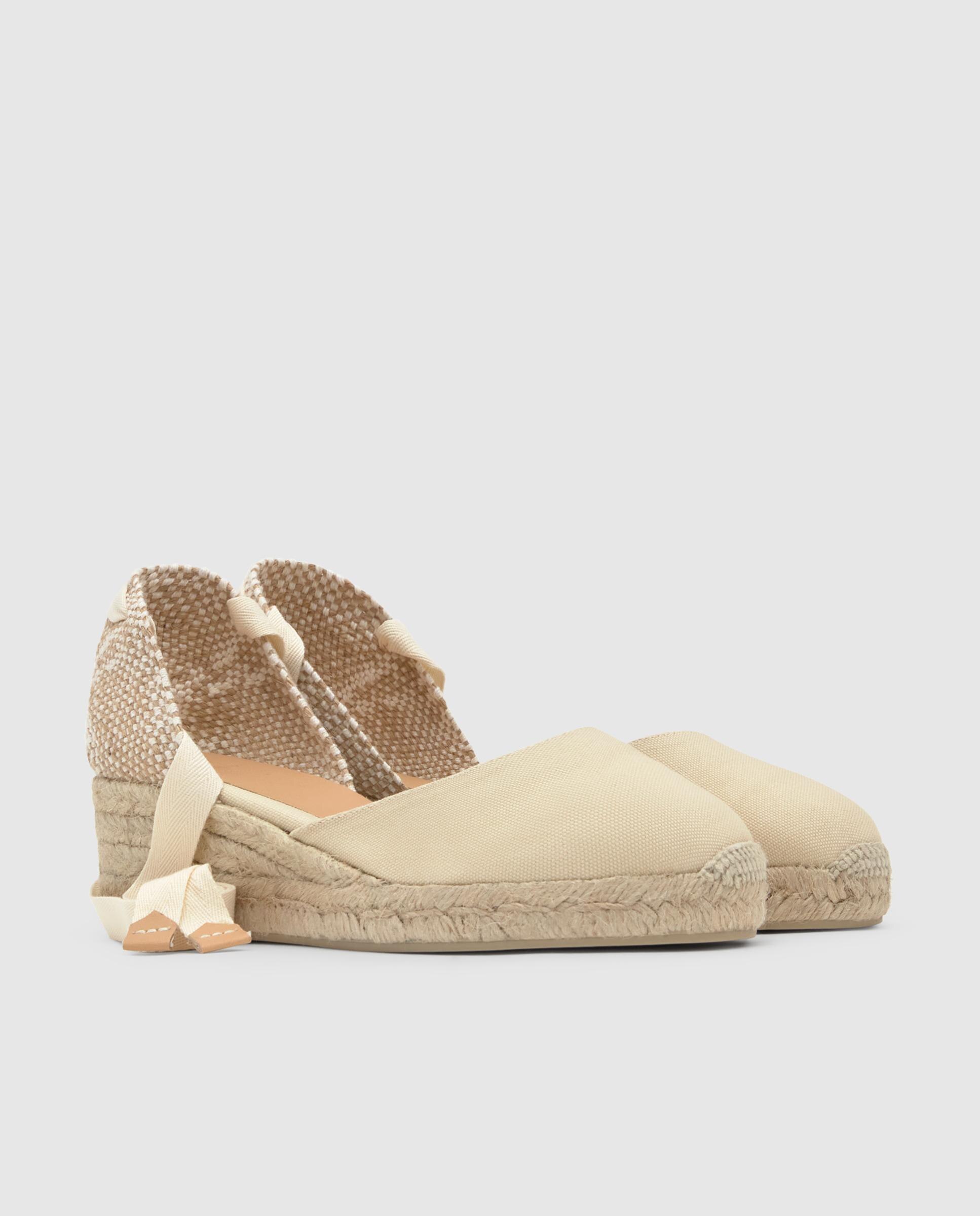 Alpargatas con cintas de mujer Carina en algodón orgánico - Castañer - Beige Beige-3