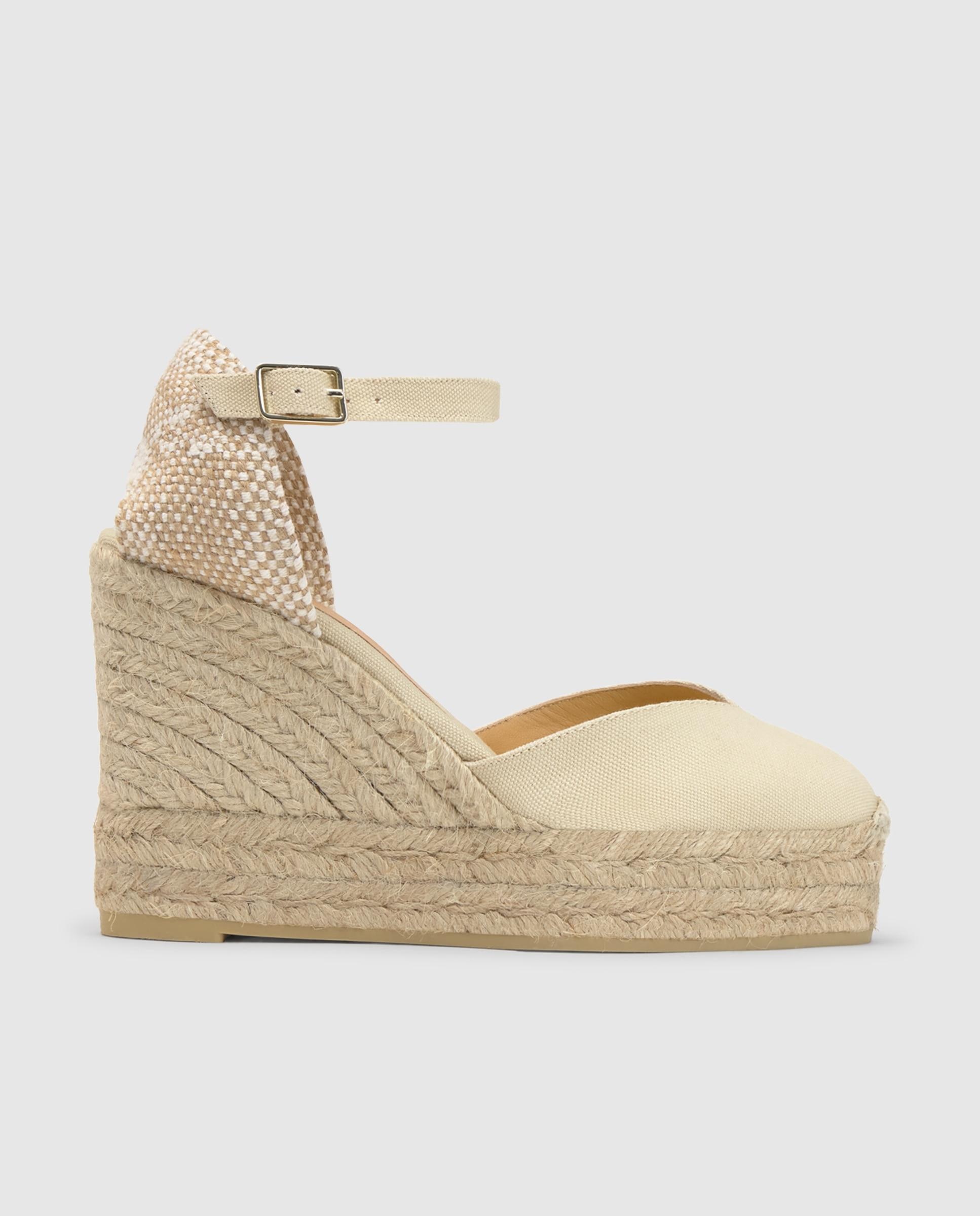 Alpargatas de cuña de mujer Carina de algodón con cierre de hebilla - Castañer - Beige Beige-1