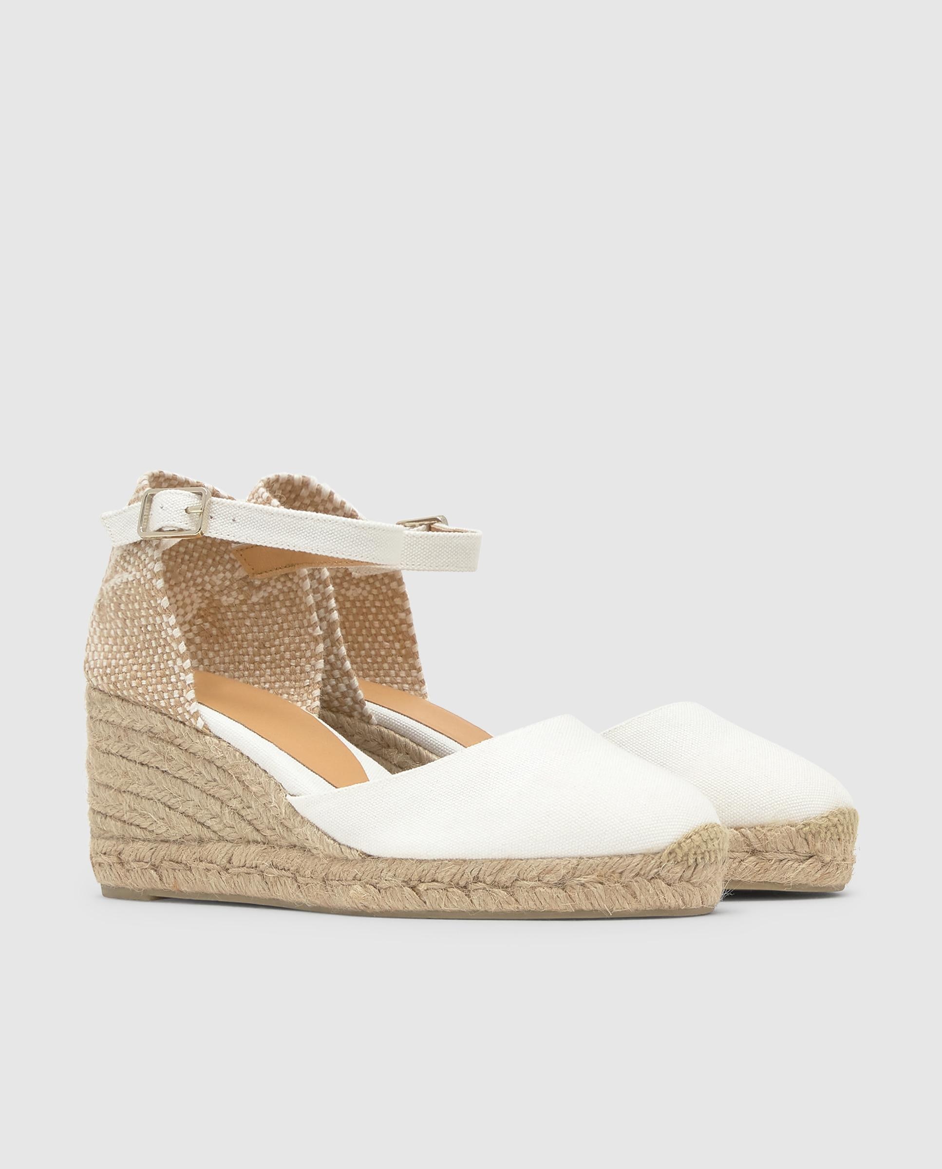 Alpargatas de cuña de mujer Carol con talonera trenzada y cierre de hebilla - Castañer - Blanco Blanco-3