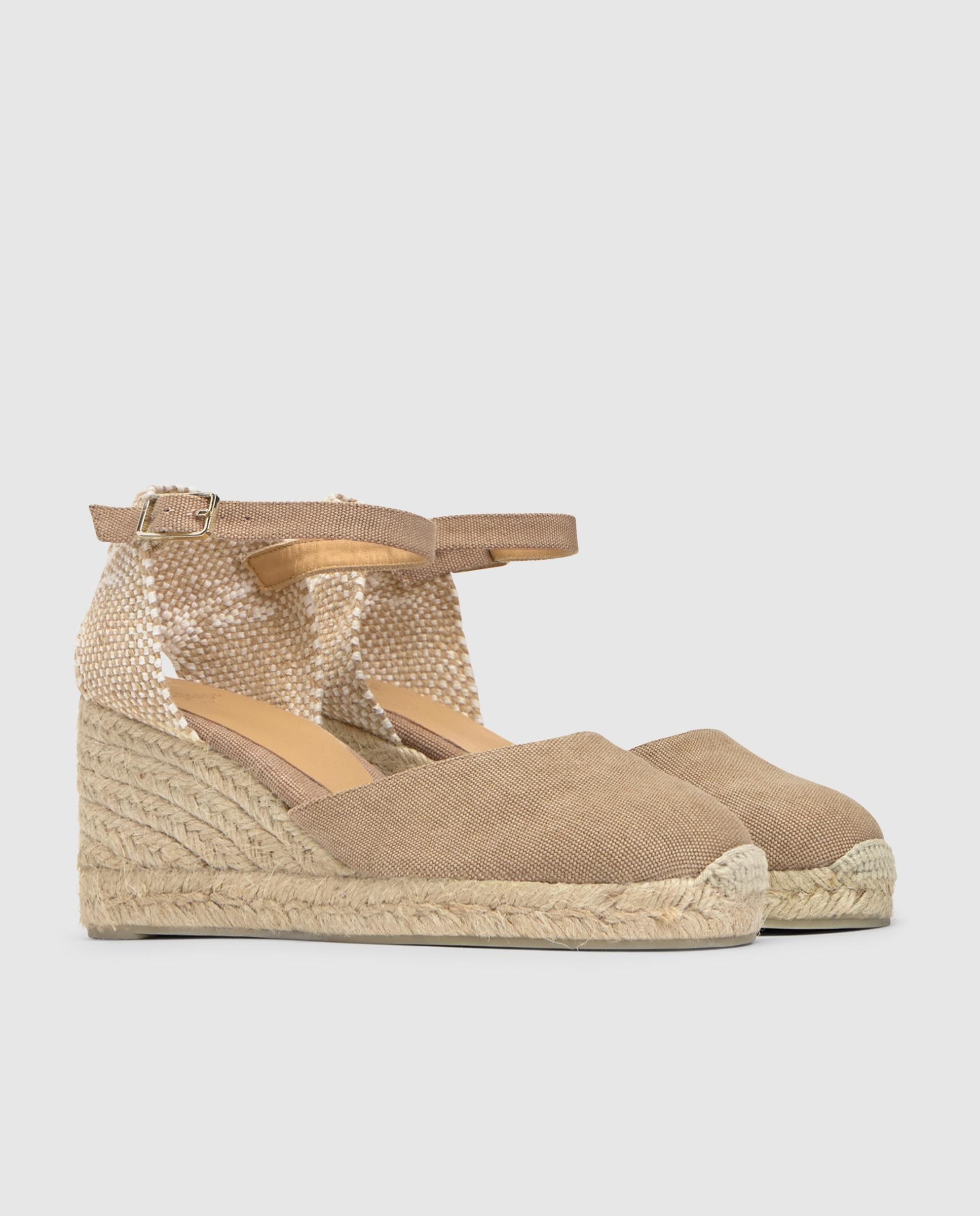 Alpargatas de cuña de mujer Carol con talonera trenzada y cierre de hebilla - Castañer - Beige Beige-3