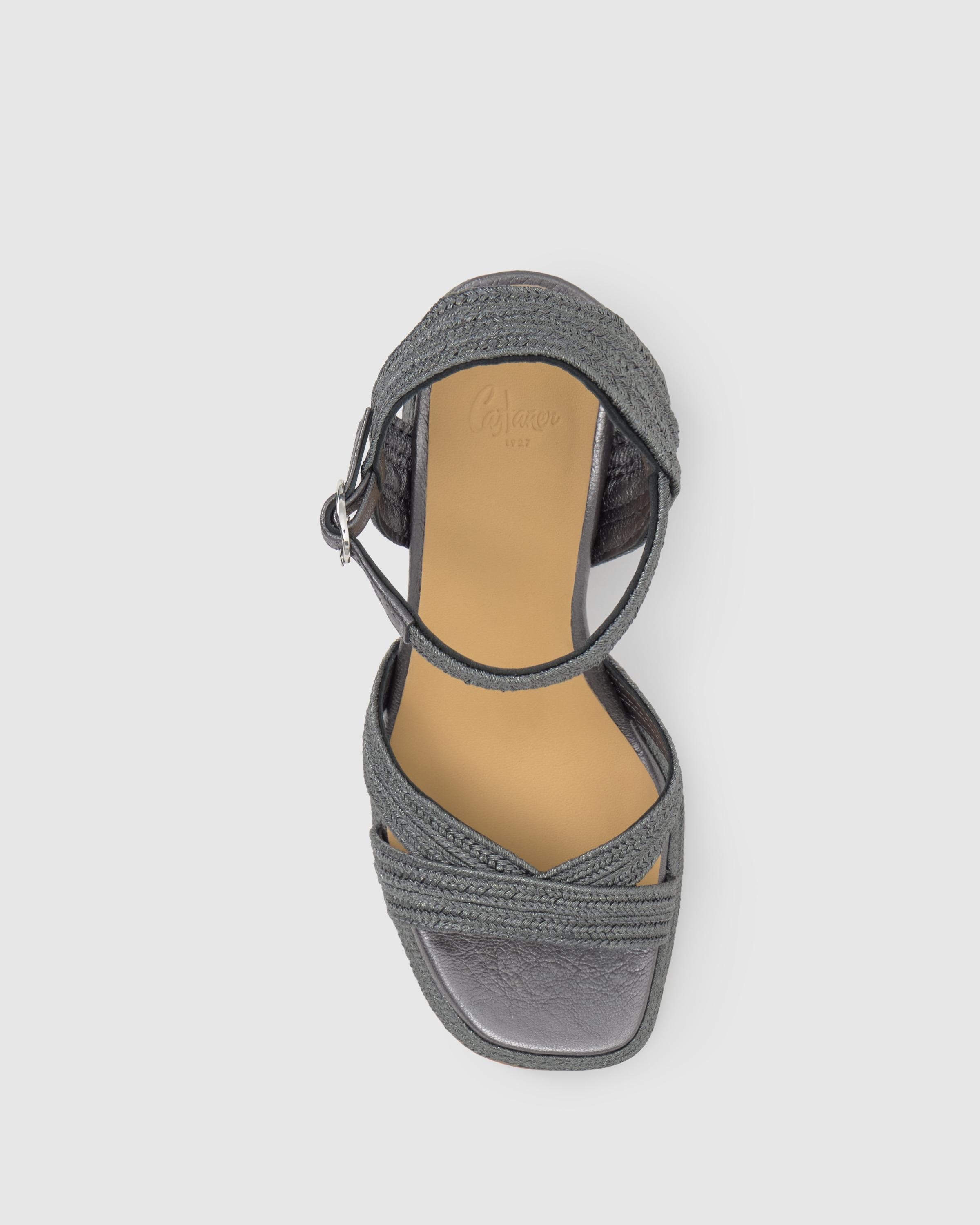 Sandalias de tiras de mujer Valle con trenzado artsanal y cierre de hebilla - Castañer - Gris cuarzo metalizado Gris cuarzo metalizado-6
